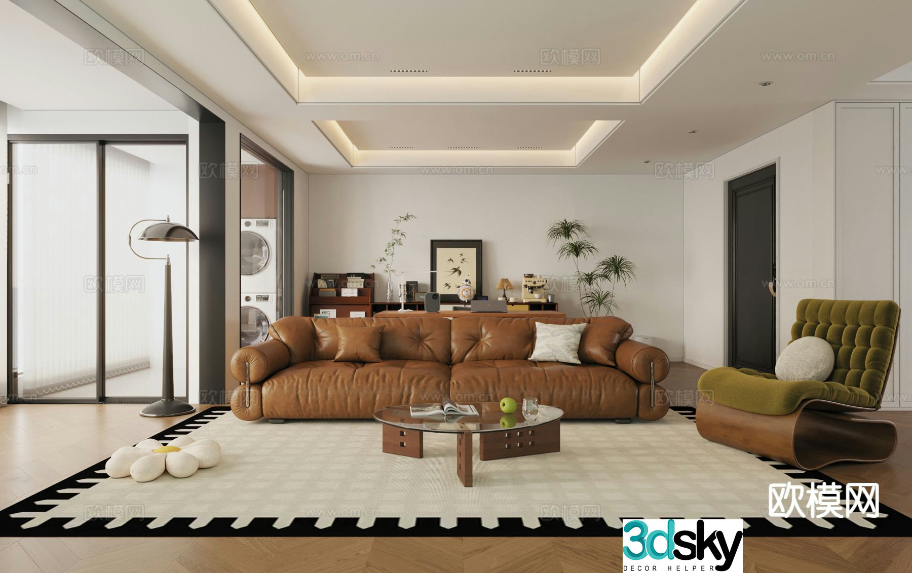 Medieval style living room horizontal hall large flat floor living room 3D model