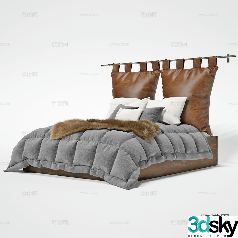 Italian double bed leather double bed 3d model