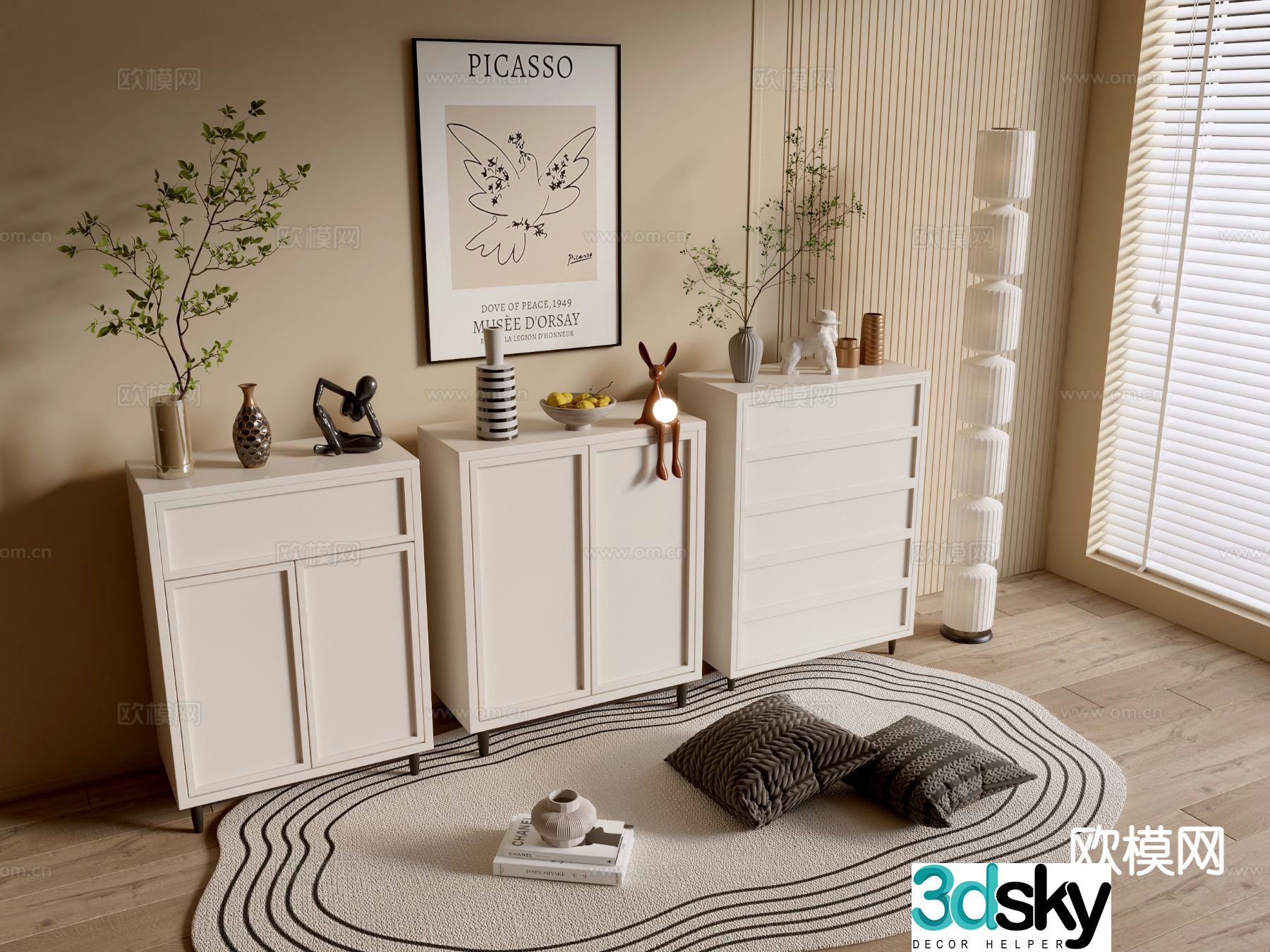 Cream style entrance cabinet drawer cabinet 3d model