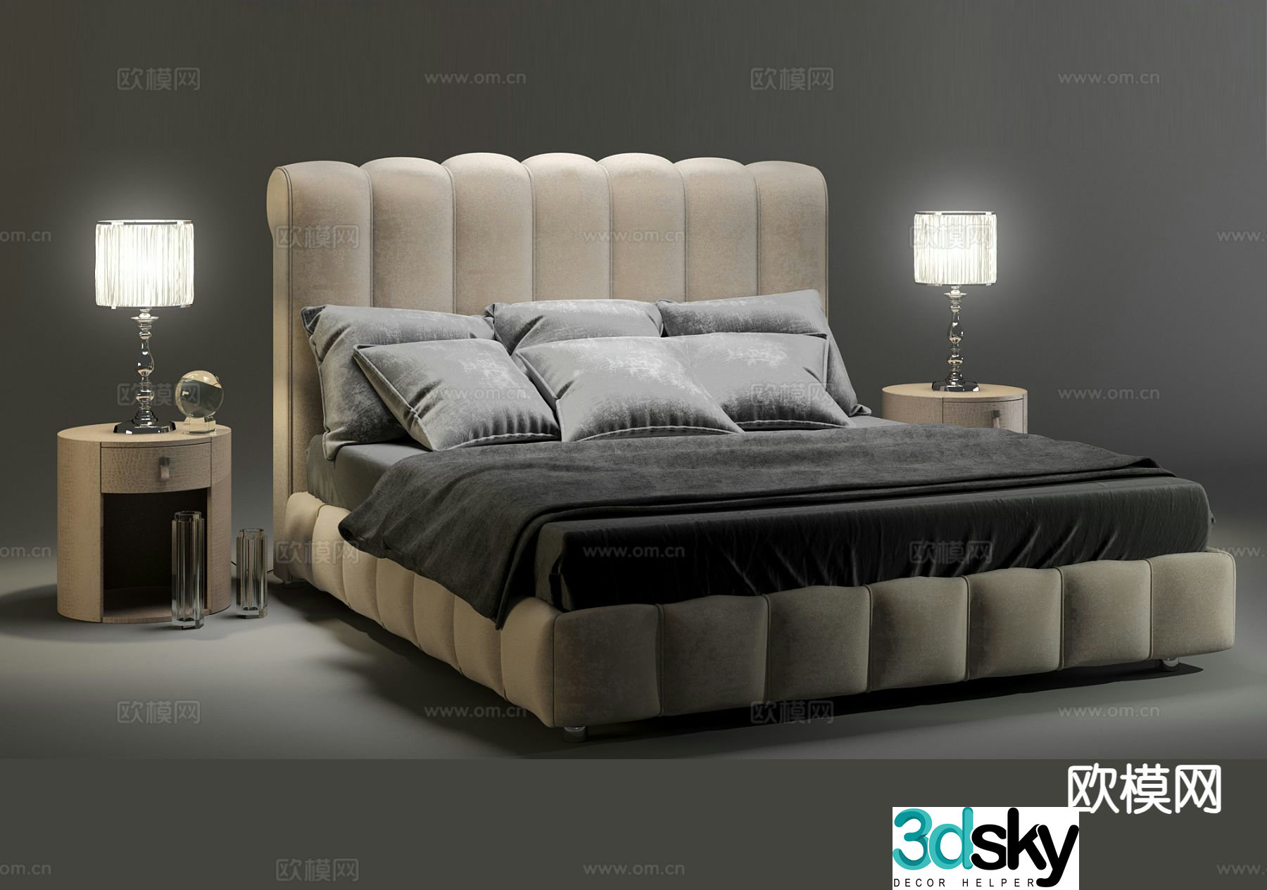 Italian double bed 3d model