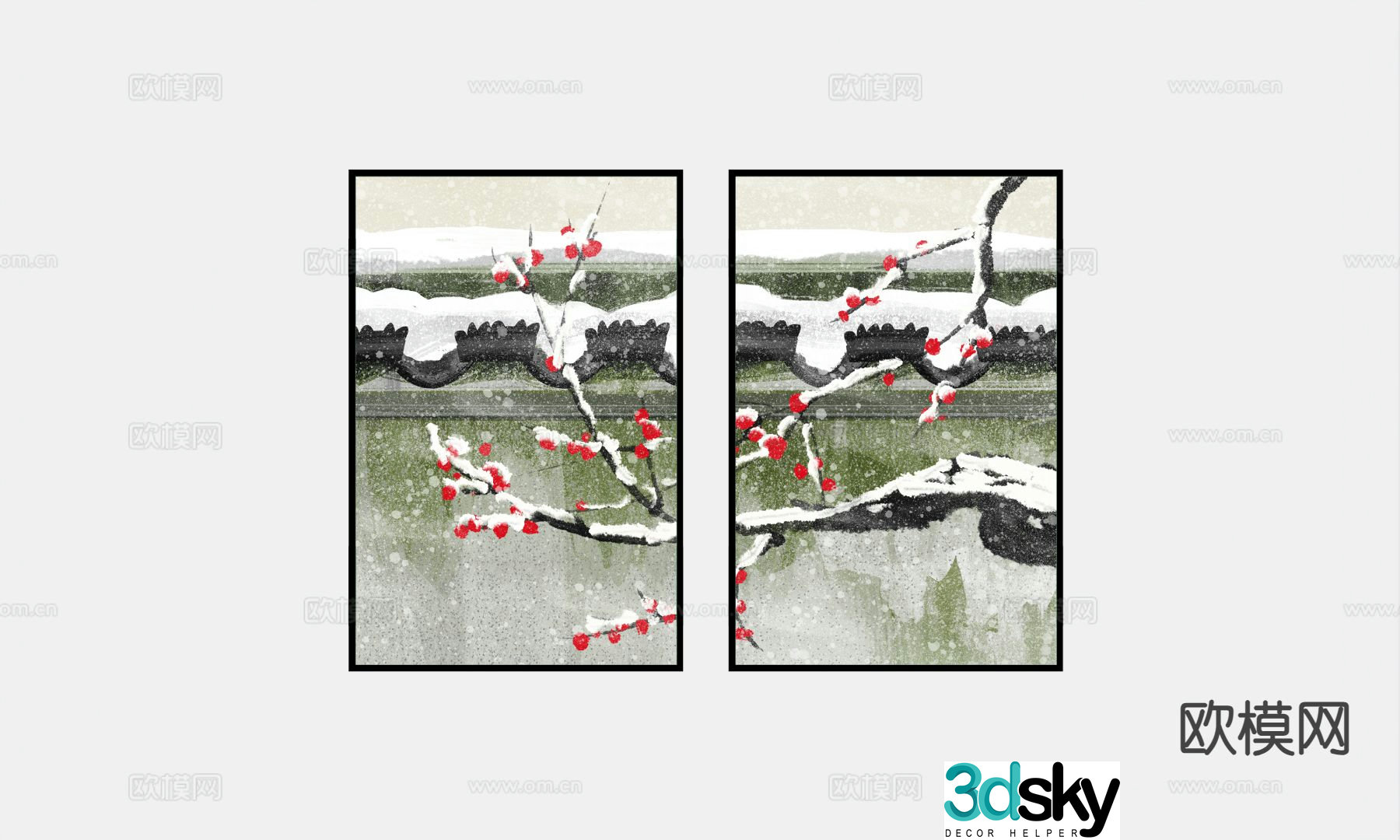 Chinese combination painting snow scene painting decorative painting 3D model