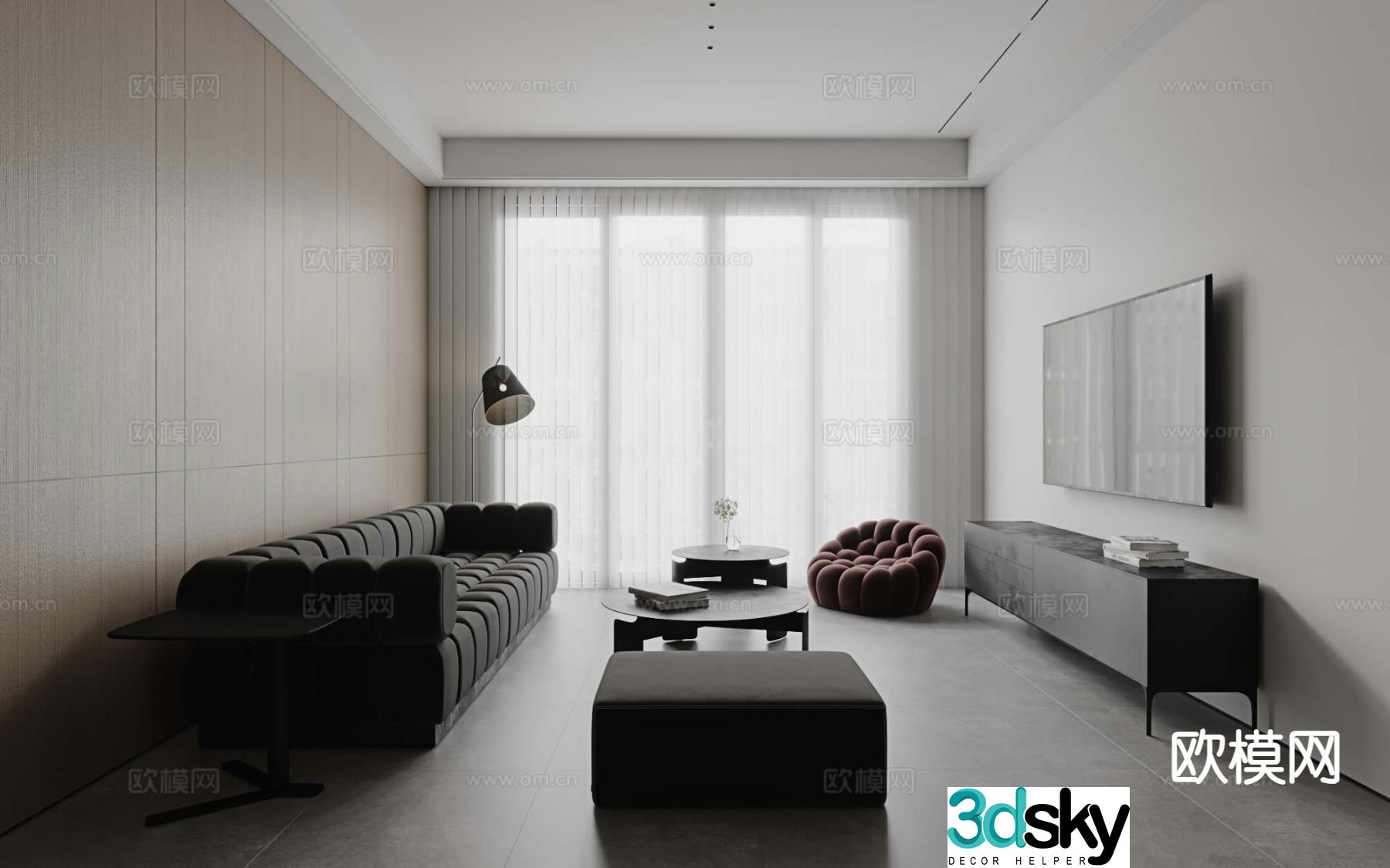 Premium gray living room 3d model