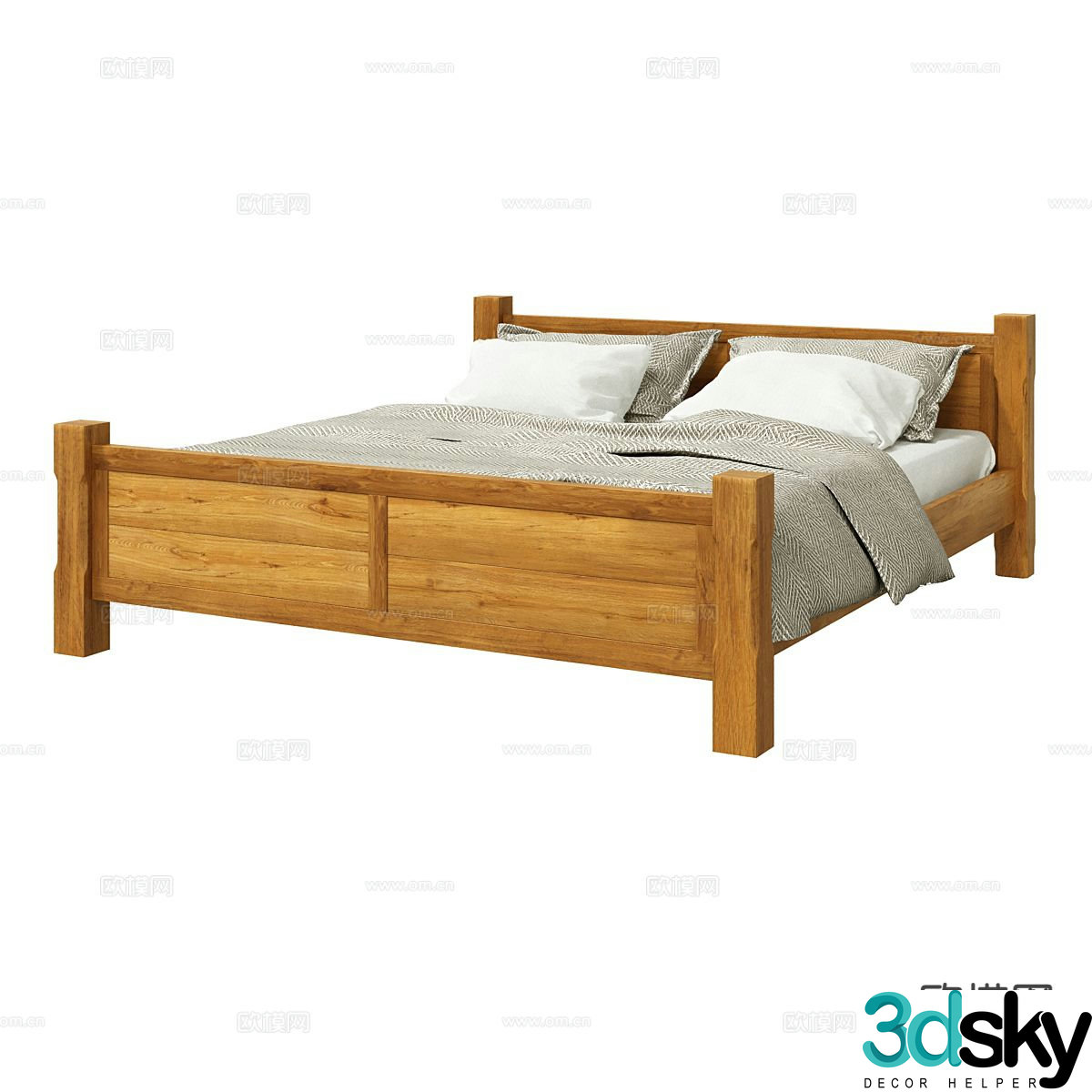 Nordic double bed simple bed 3d model