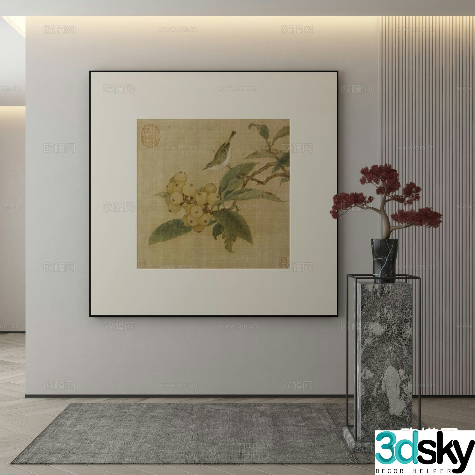 New Chinese style flower and bird painting decorative painting 3D model