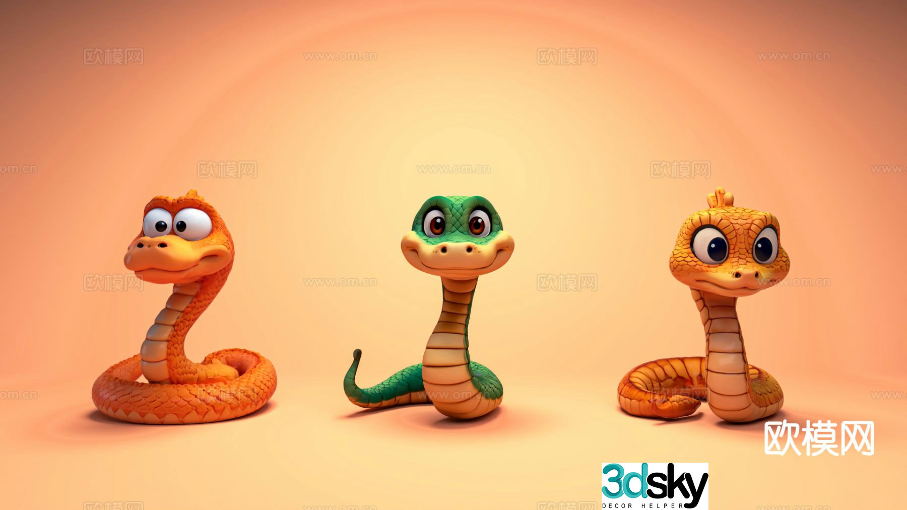 cartoon snake green snake snake sculpture cute snake 3d model
