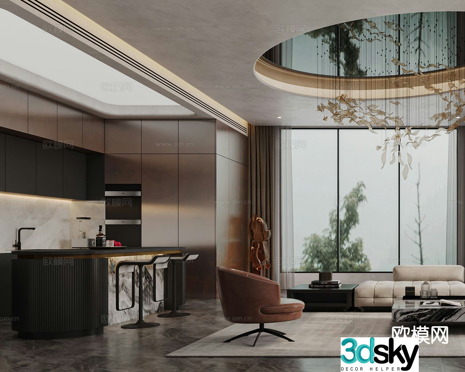 Light luxury living room large flat floor living room 3D model