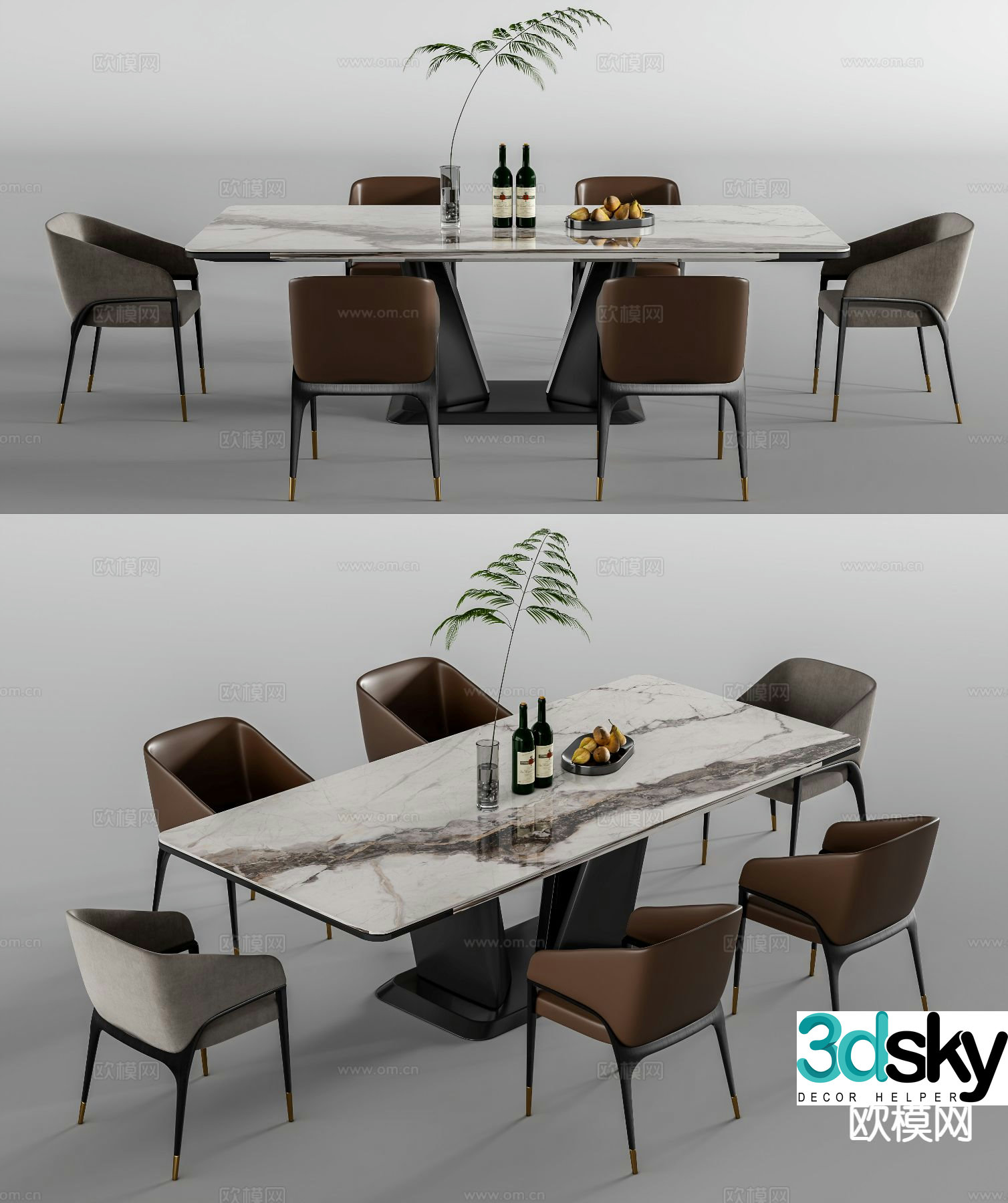 Modern dining table and chairs 3d model