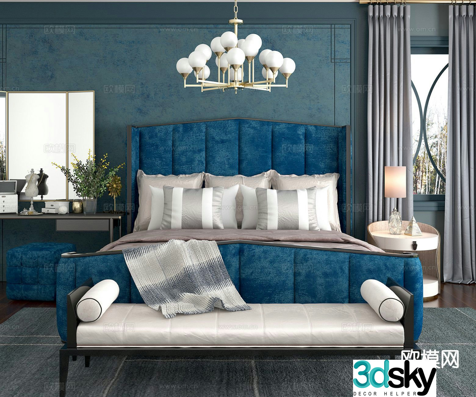 Simple European double bed 3d model