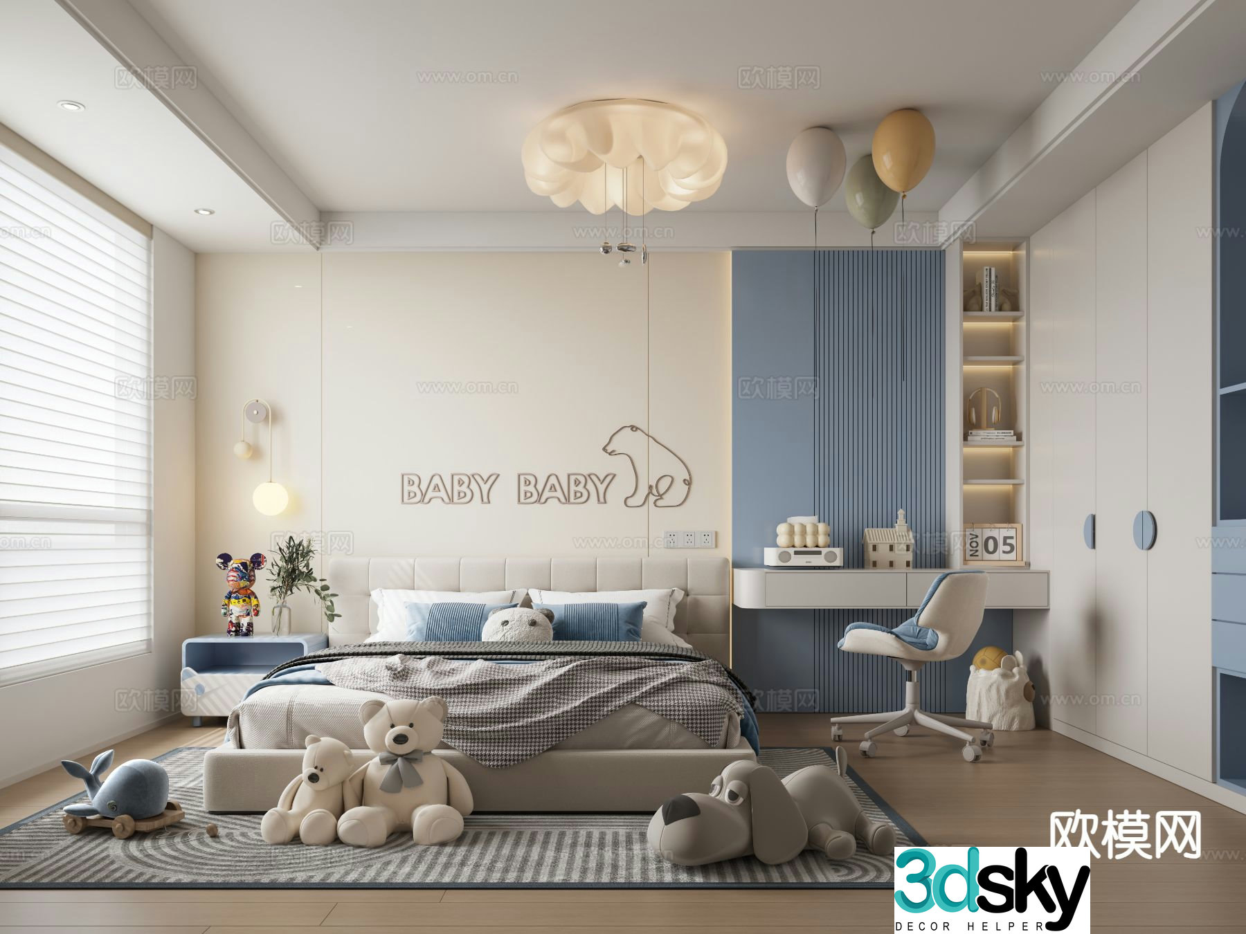 Modern boy’s room children’s room kid’s room 3d model