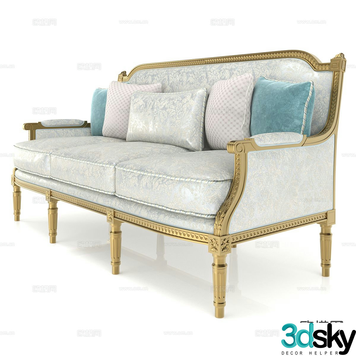 French three-seat sofa 3d model
