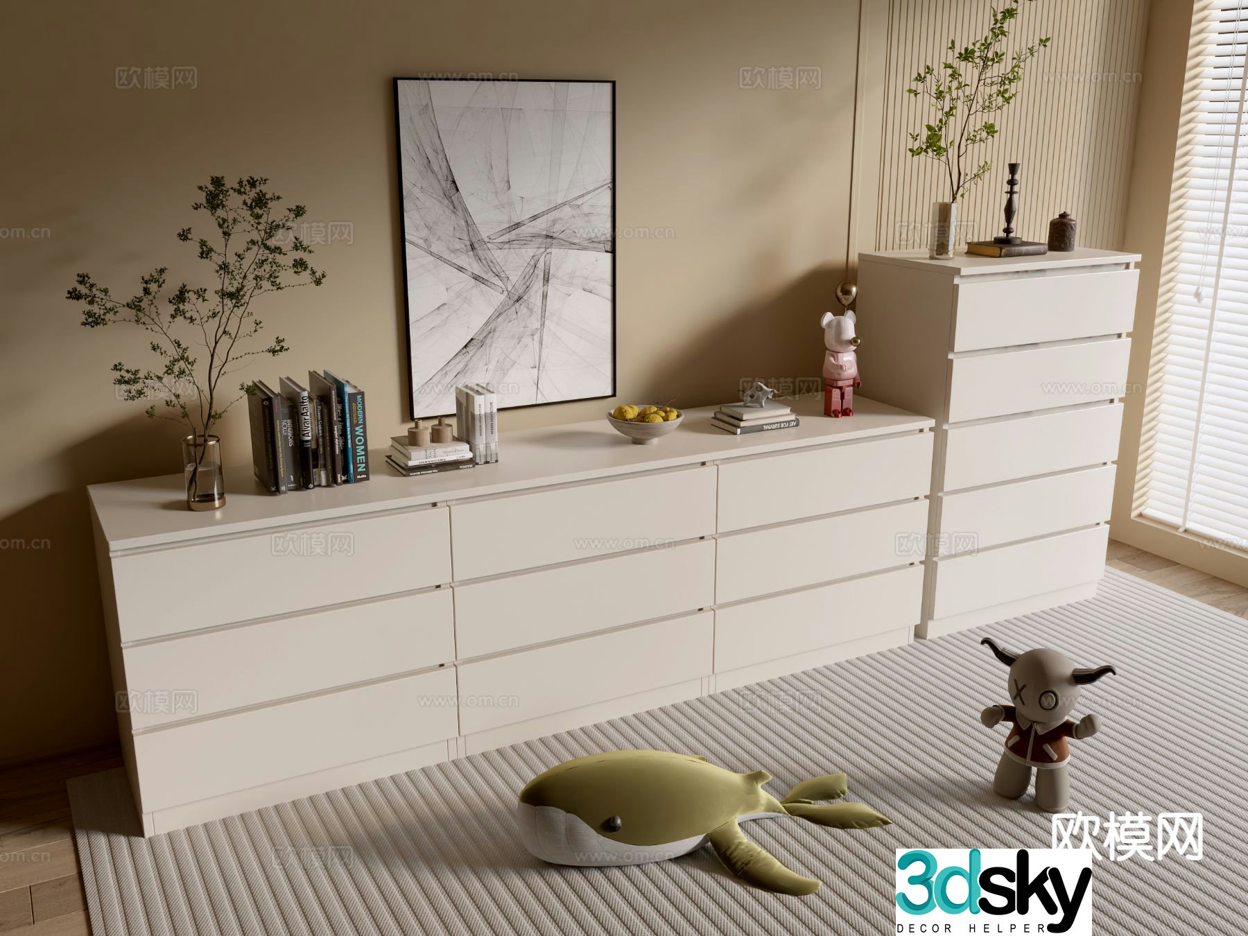 Cream style side cabinet chest of drawers 3D model
