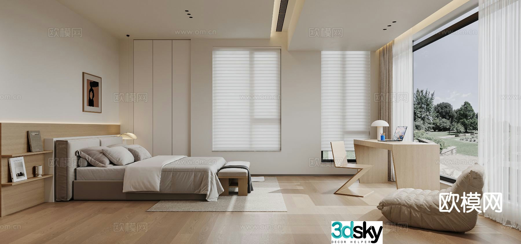 Modern bedroom study 3d model