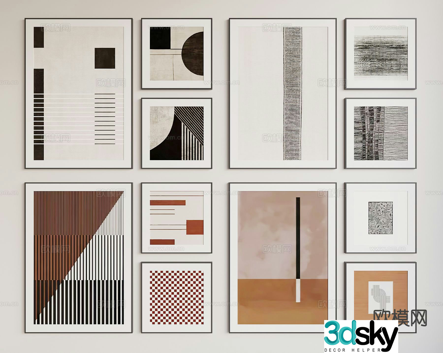 Modern hanging painting v abstract painting combined painting 3d model
