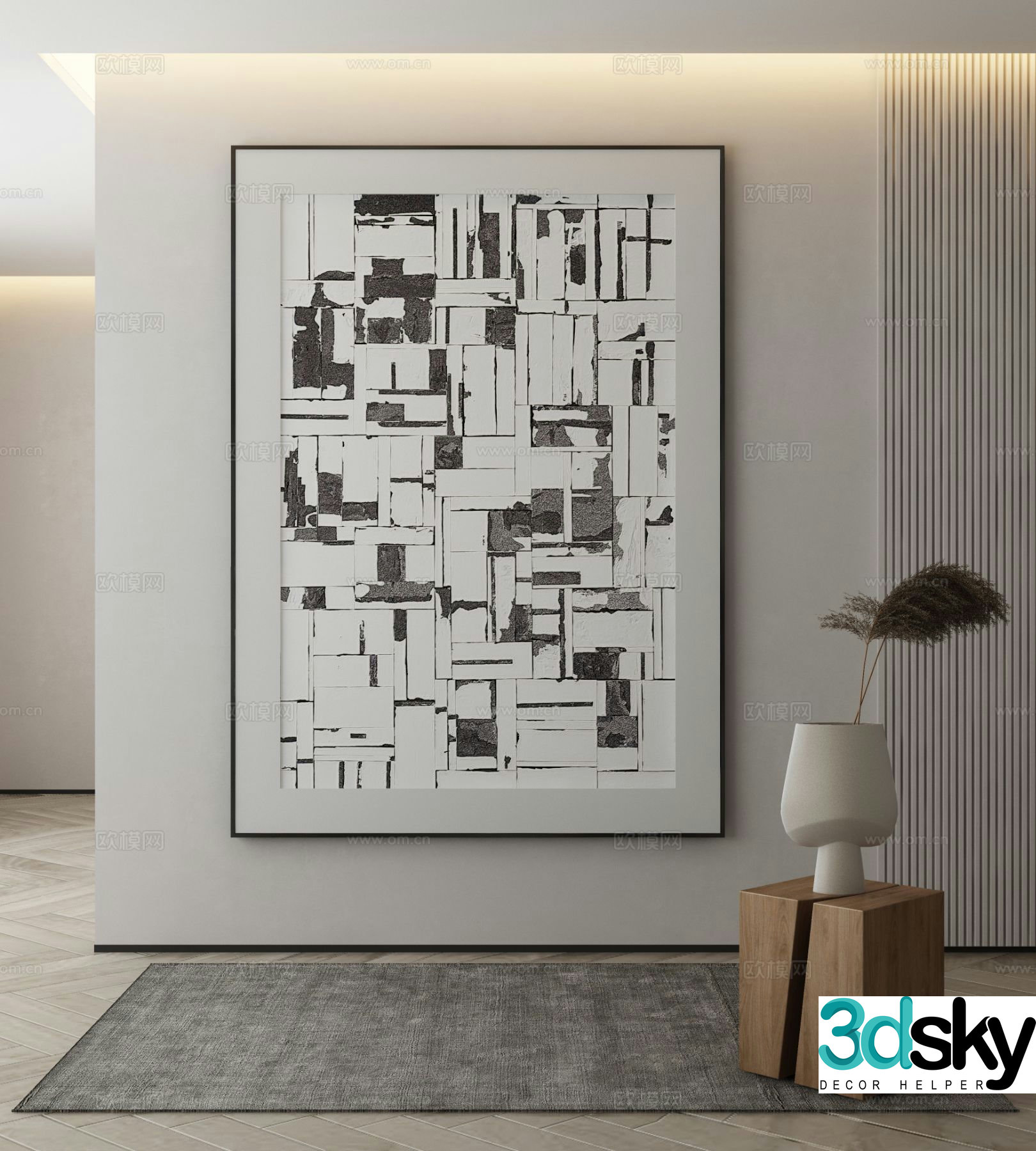 Modern decorative painting black and white hanging painting 3d model