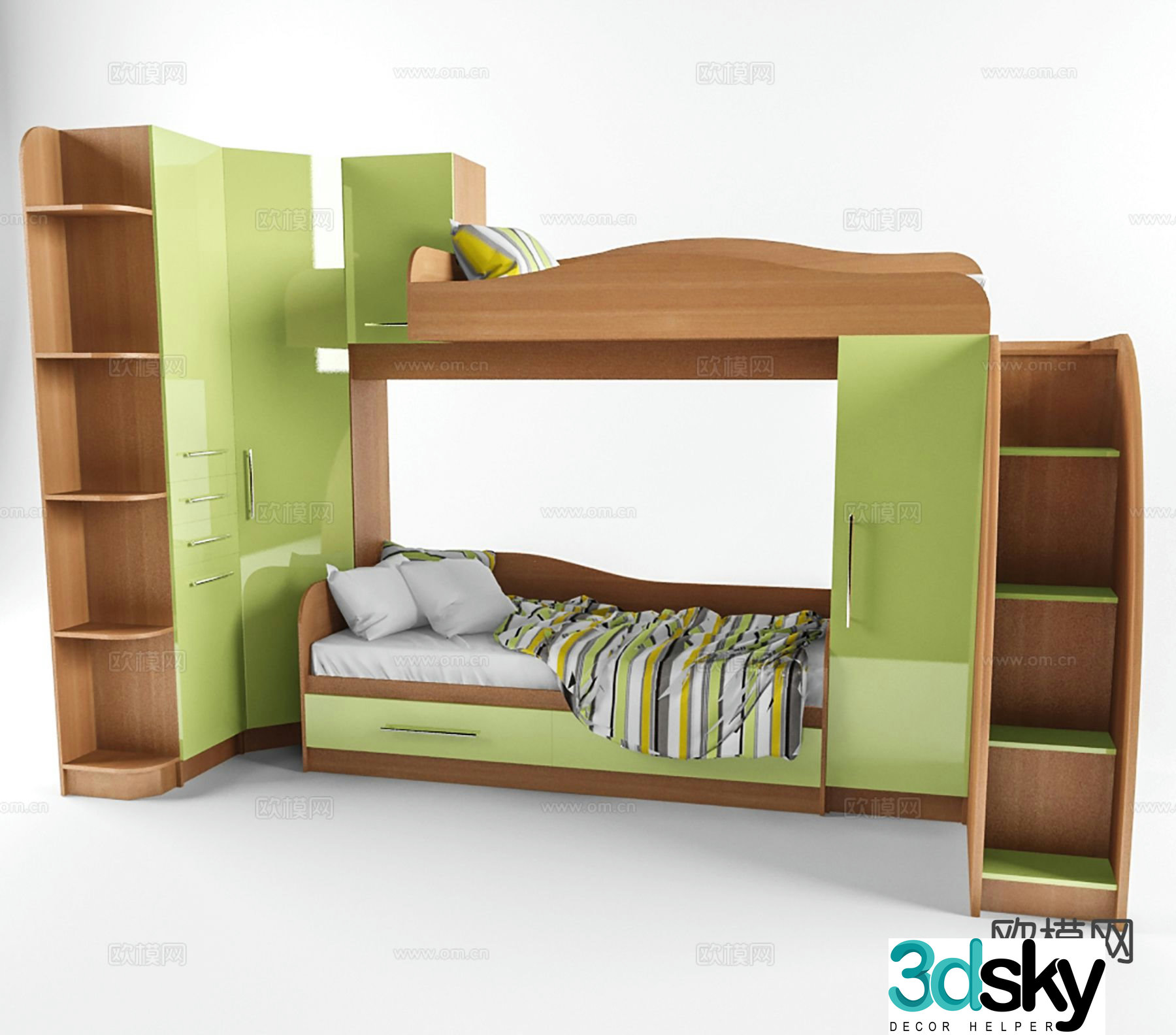Modern bunk bed children’s bed 3d model