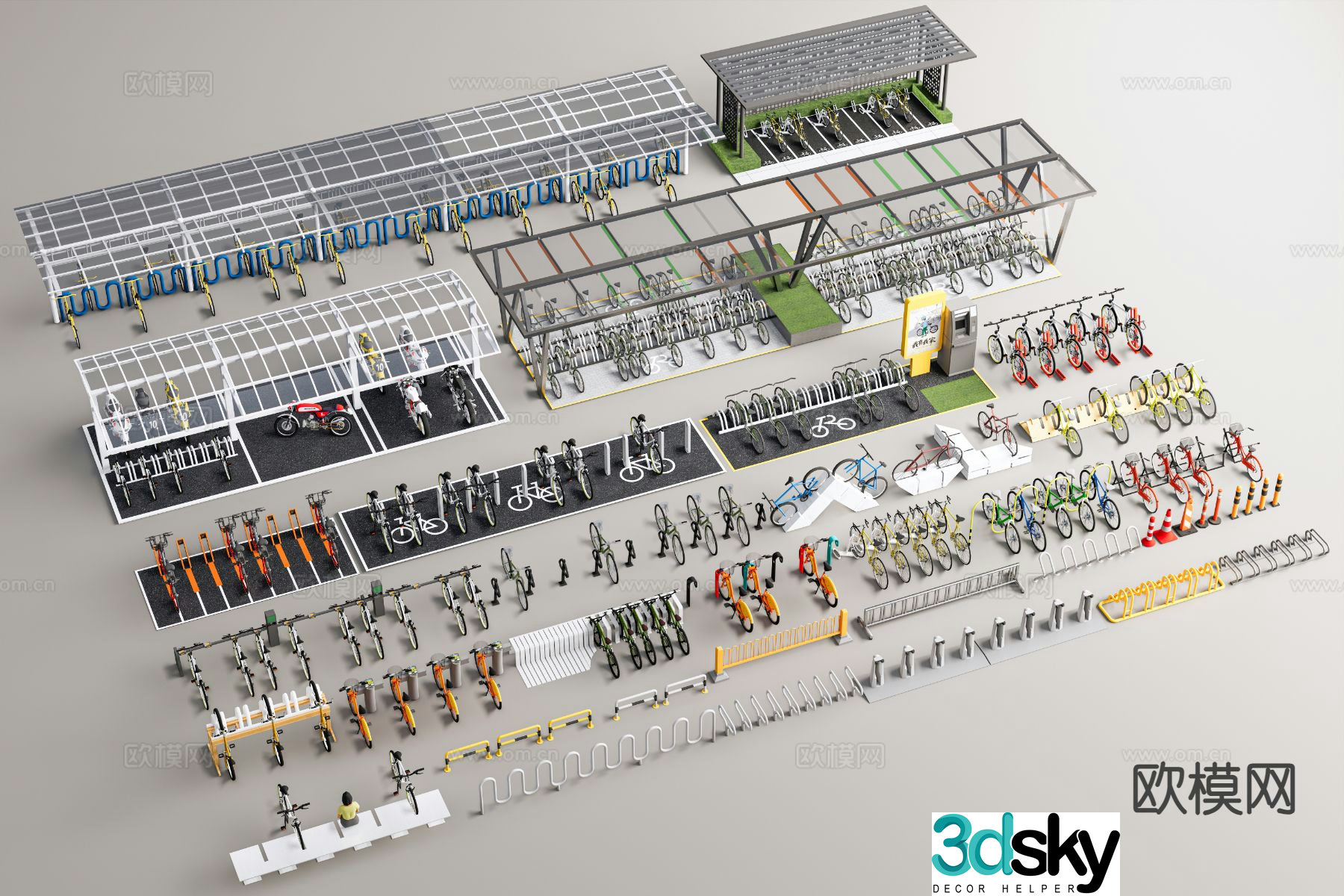 bicycle parking lot shared bicycle parking space carport 3d model