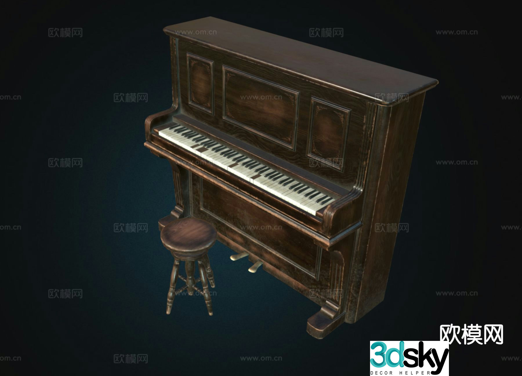 European piano old piano classical piano 3d model