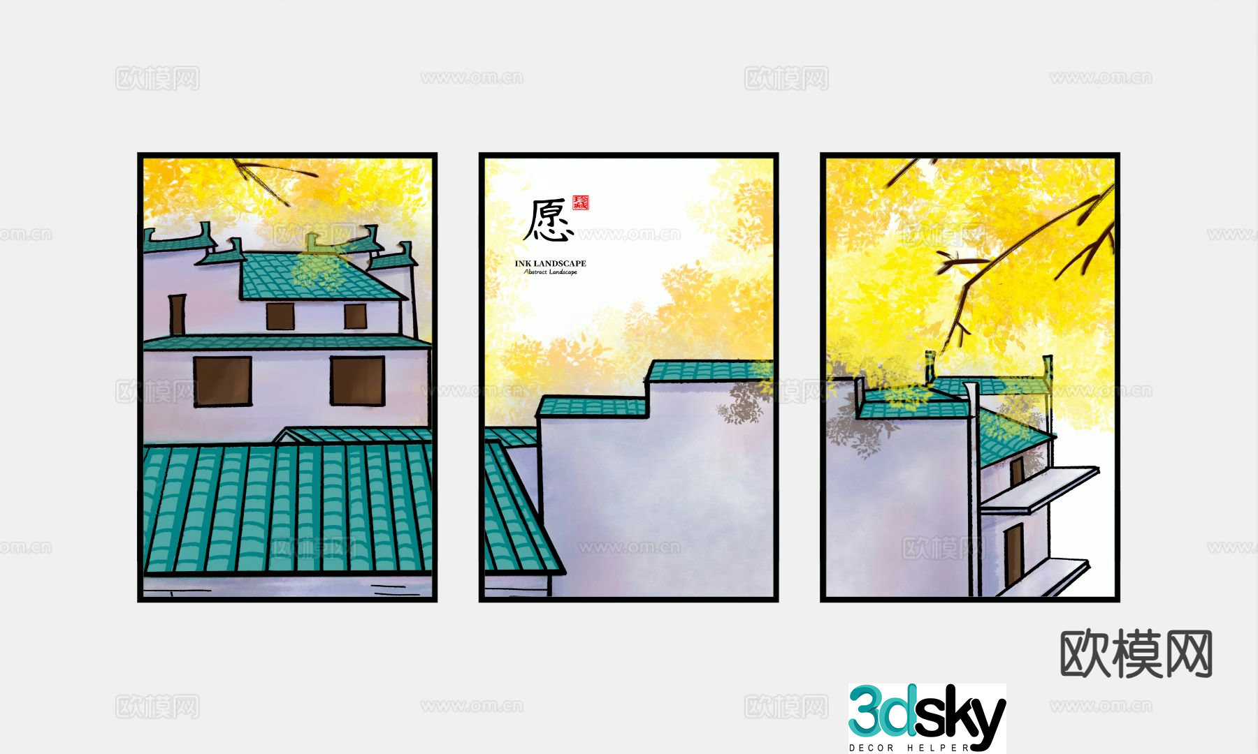 Decorative painting cartoon architectural painting 3d model