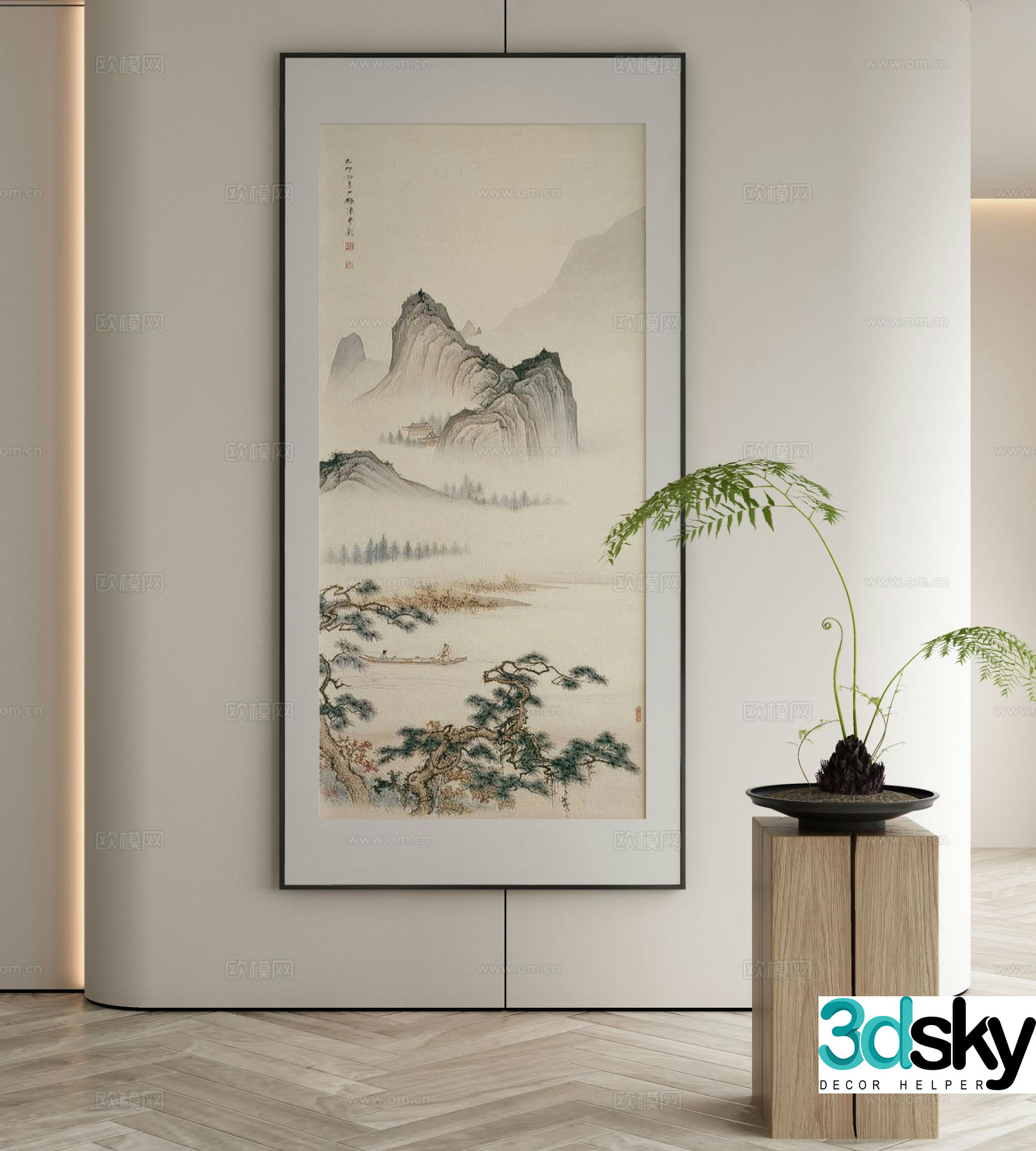 New Chinese style landscape painting decorative painting 3D model