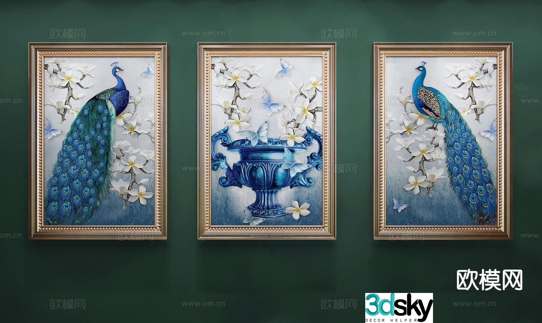 American peacock painting decorative painting photo frame painting 3d model