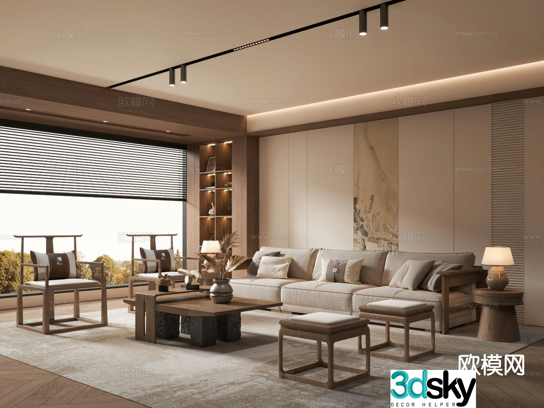 New Chinese Zen living room Song style living room 3D model