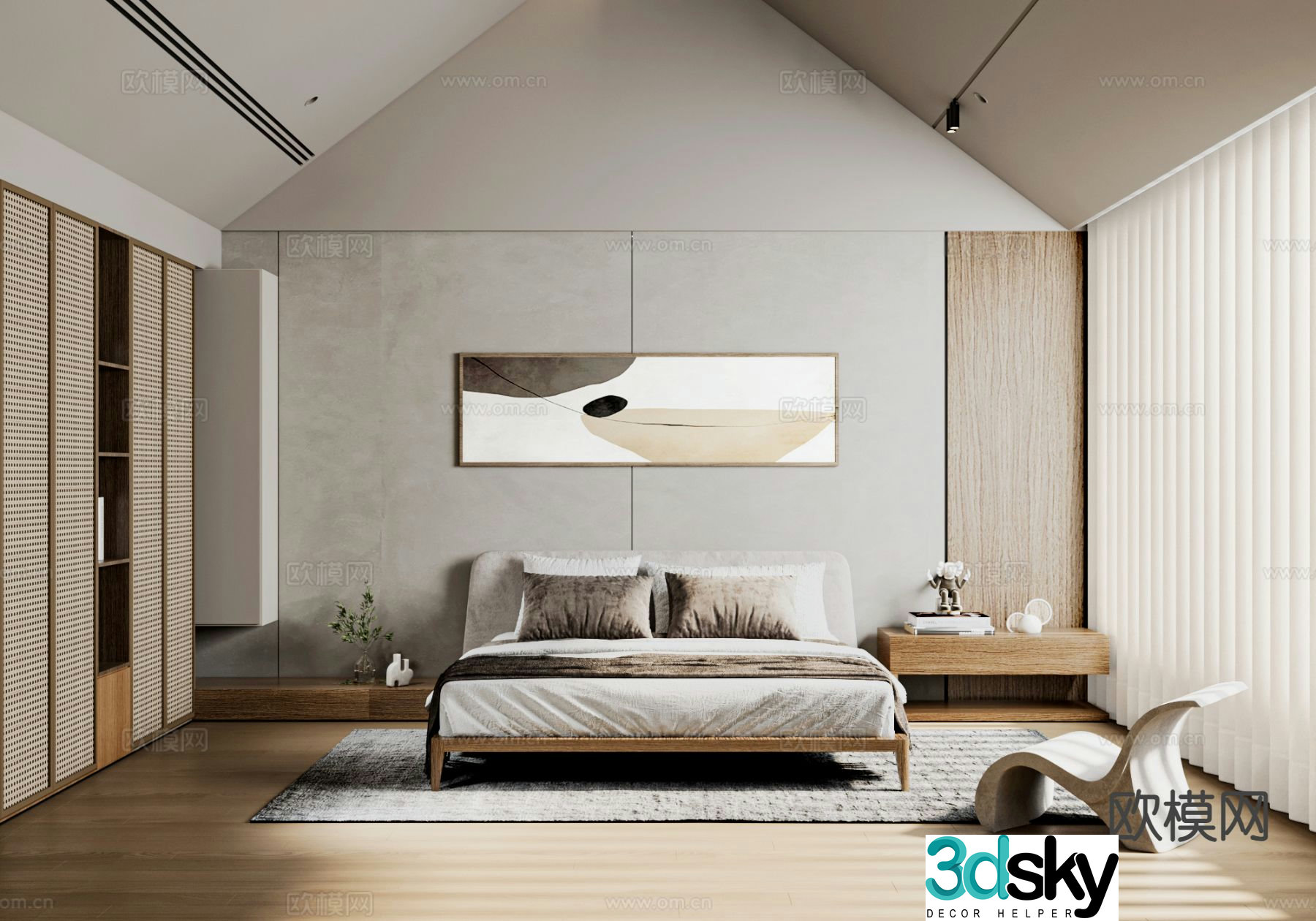 Wabi-sabi style bedroom master bedroom villa bedroom 3d model
