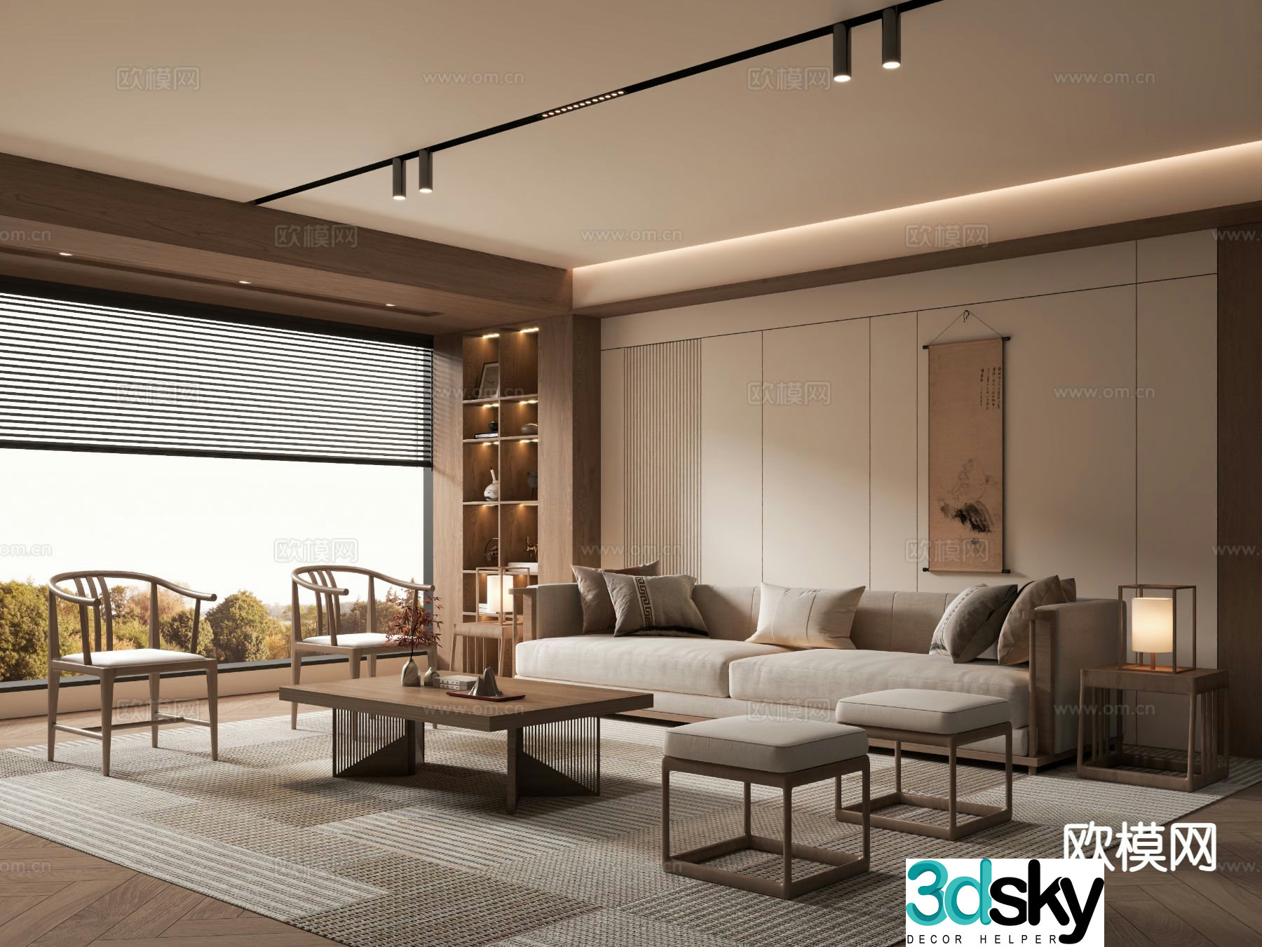 New Chinese Zen living room Song style aesthetic living room 3D model