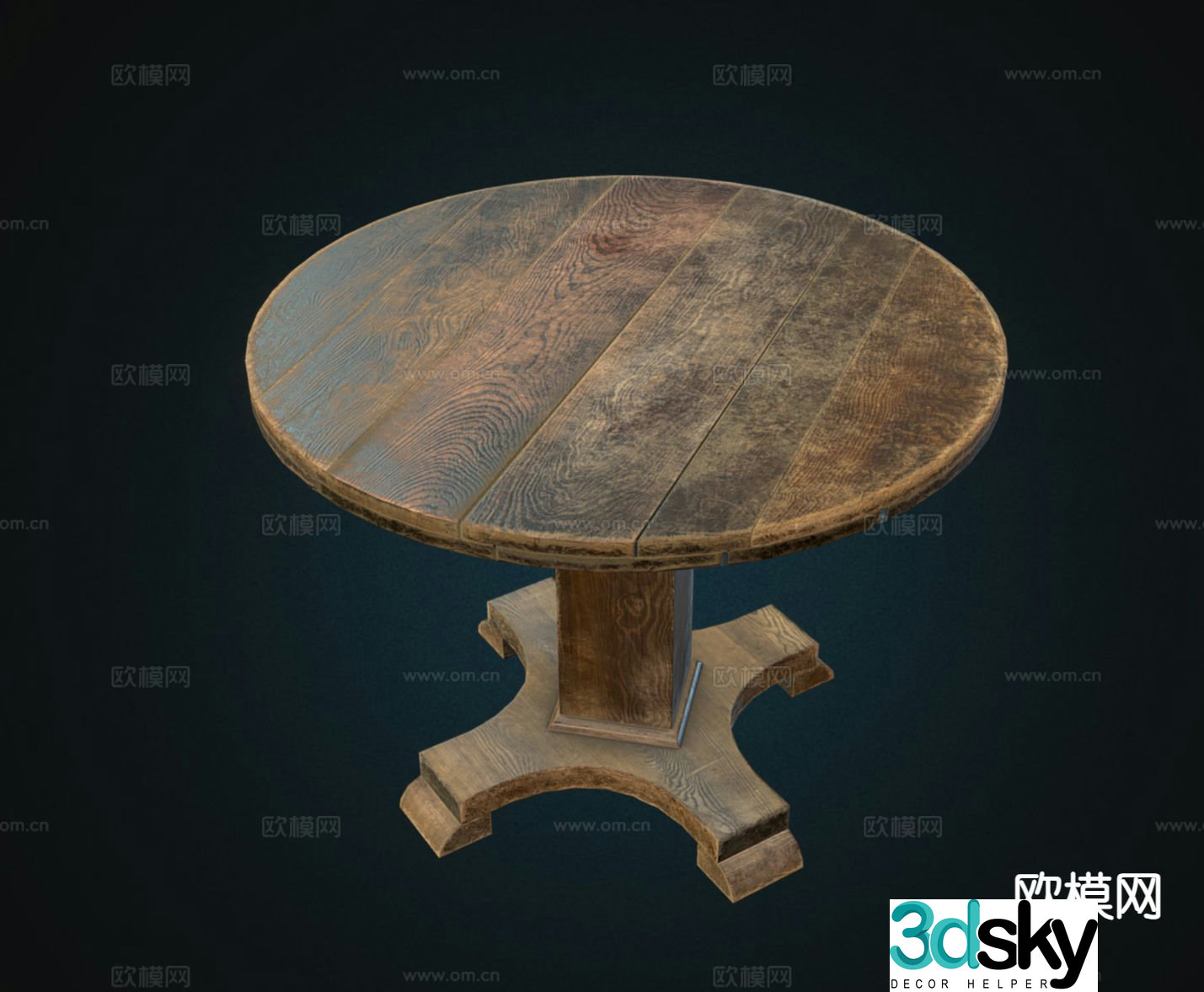 European old round table dining table wooden table 3d model