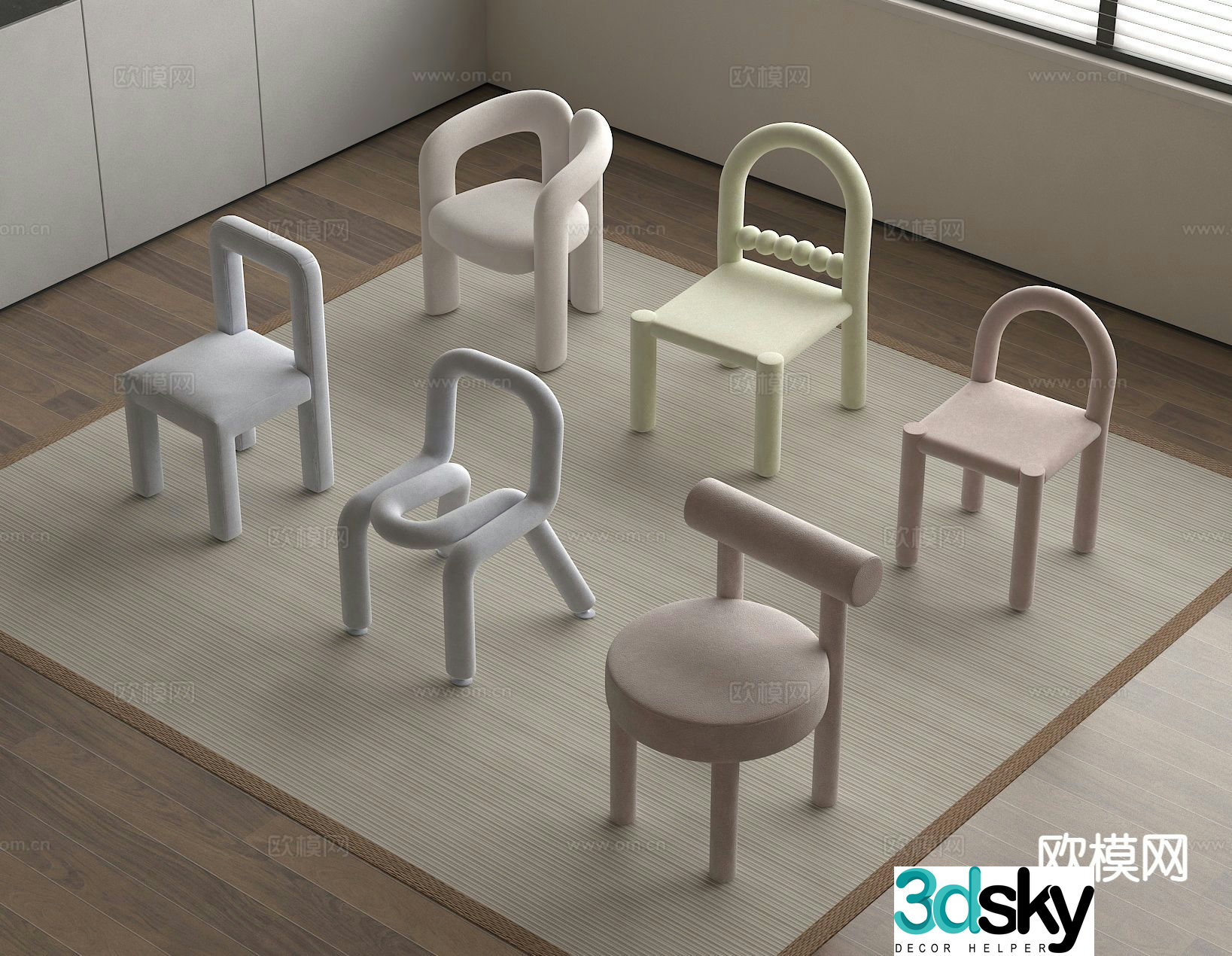 Cream style single chair children’s chair fun chair 3D model