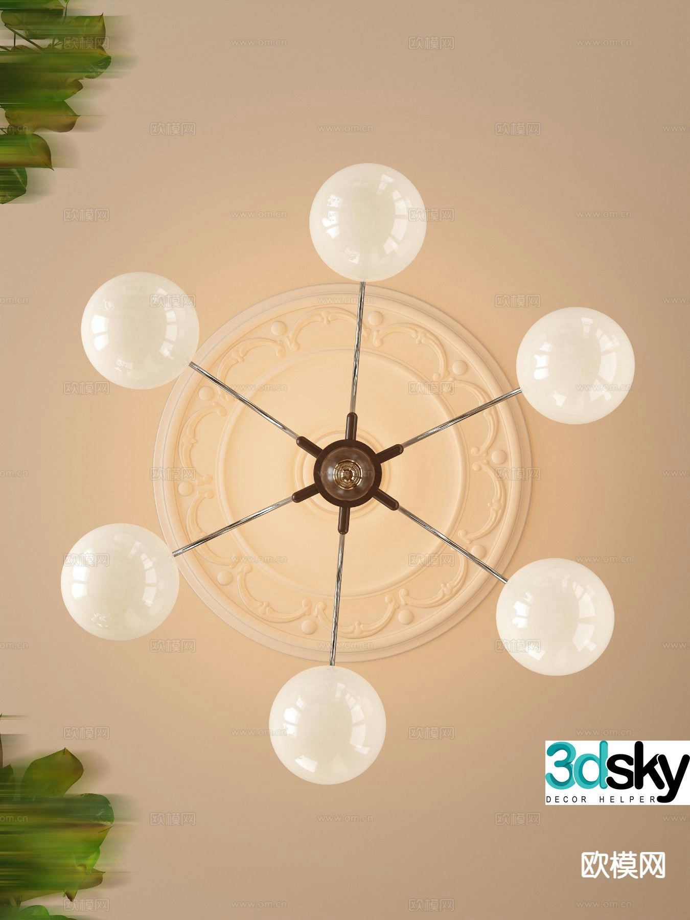 Modern multi-head chandelier 3d model