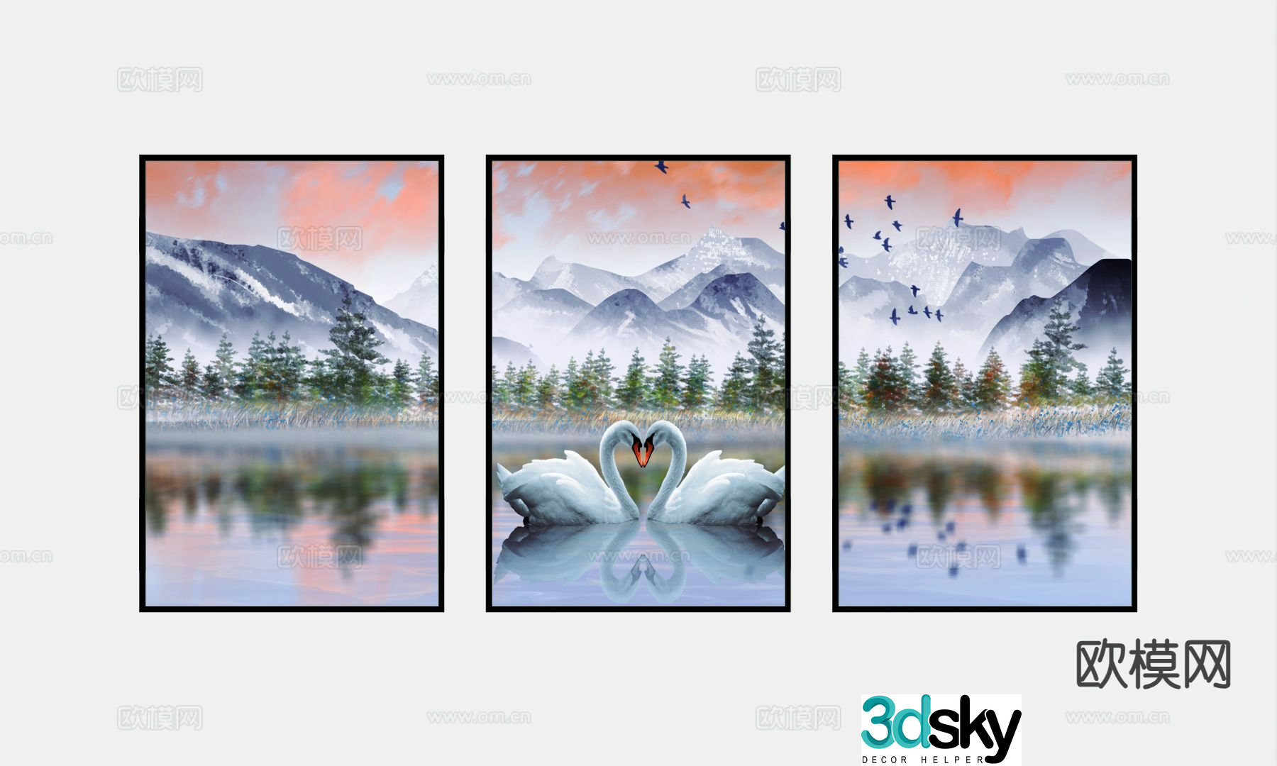 Chinese oil painting swan painting decorative painting 3d model