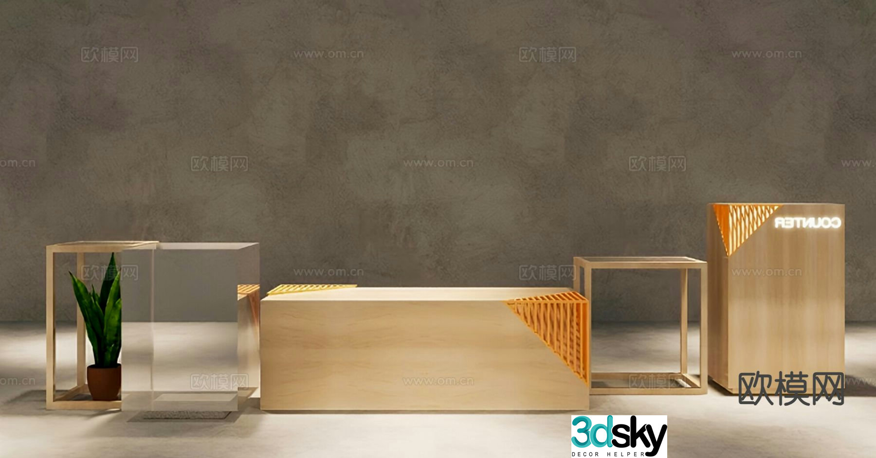 Nordic wood grain exhibition stand 3d model
