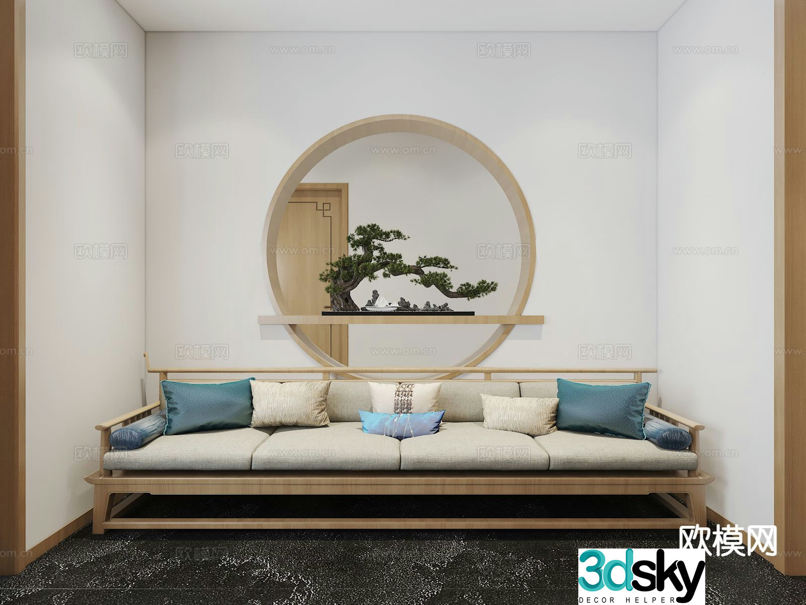 New Chinese style multi-person sofa 3d model