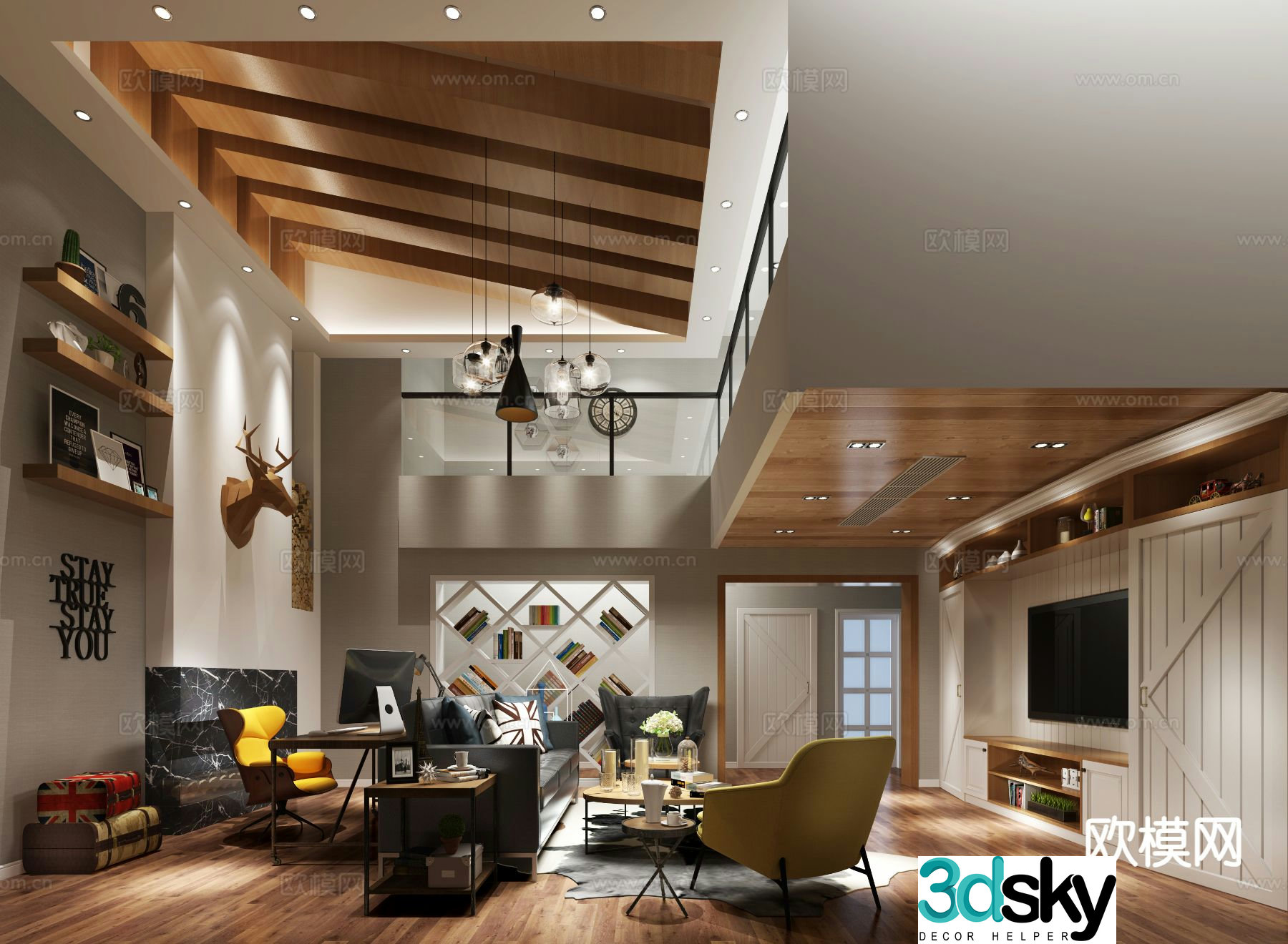 Nordic villa living room 3d model