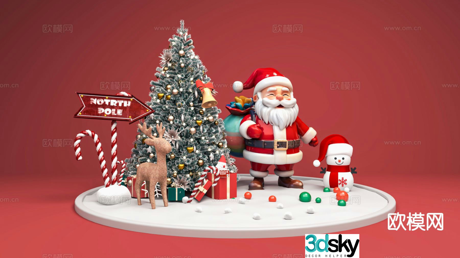 christmas decoration christmas tree santa claus 3d model