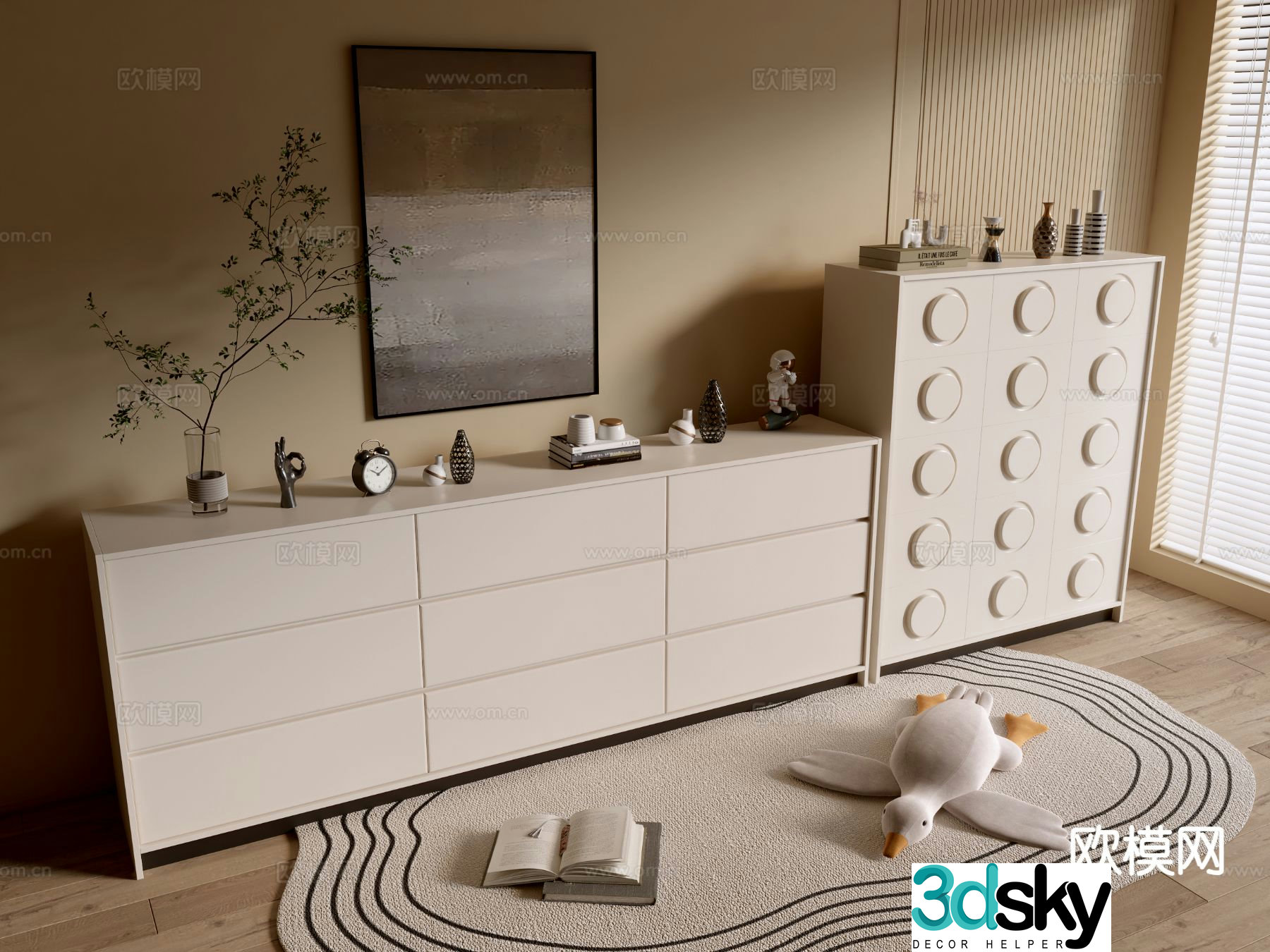 Cream style cabinet side cabinet entrance cabinet drawer cabinet 3D model