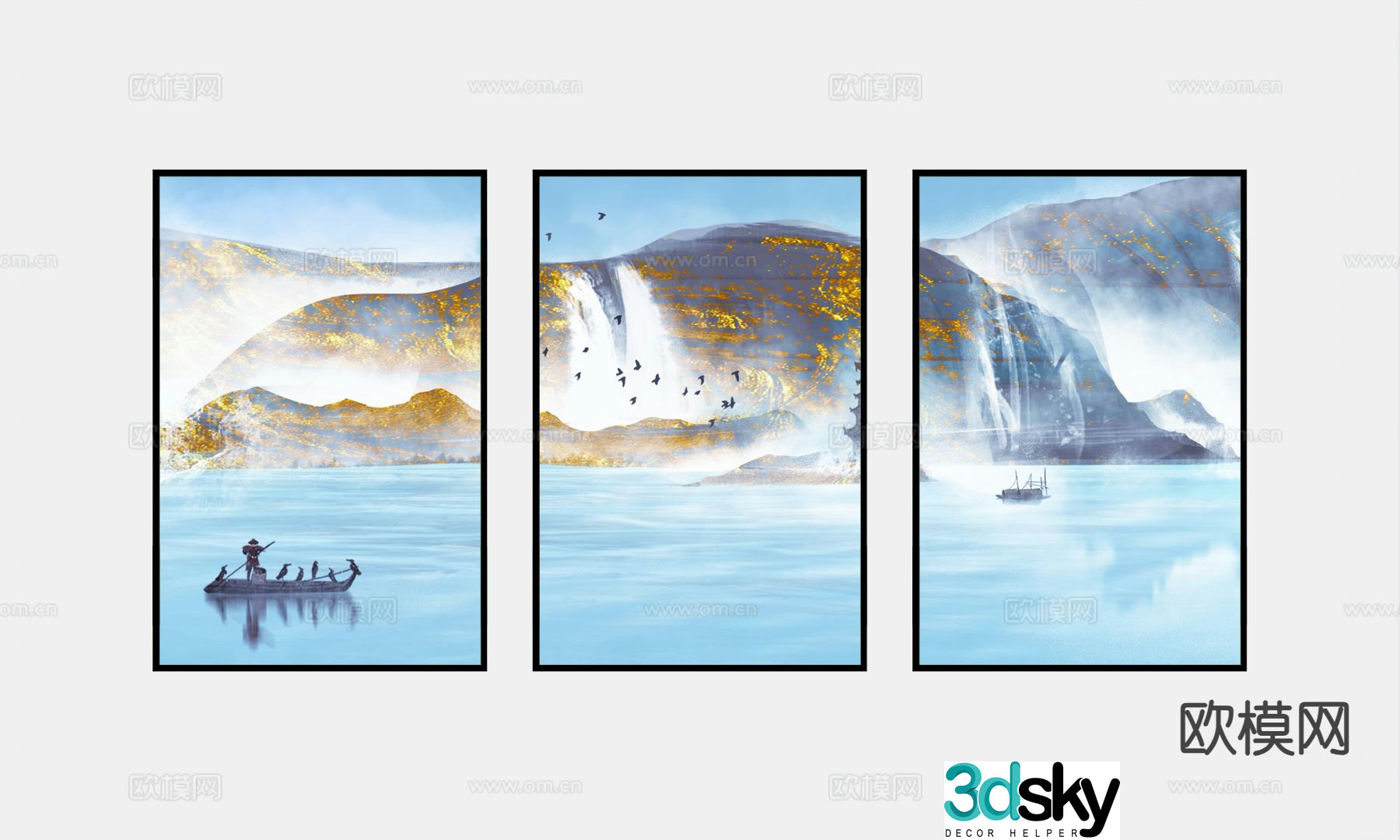 Chinese landscape painting decorative painting combination painting 3D model