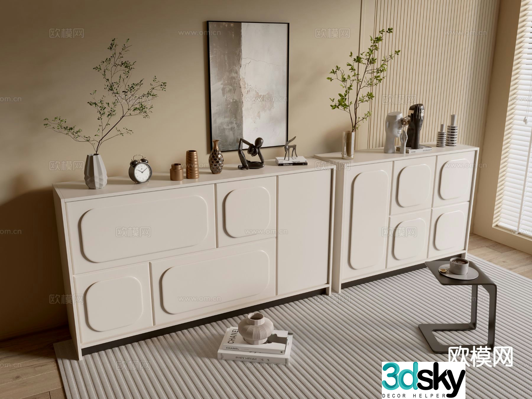 Cream style entrance cabinet 3d model