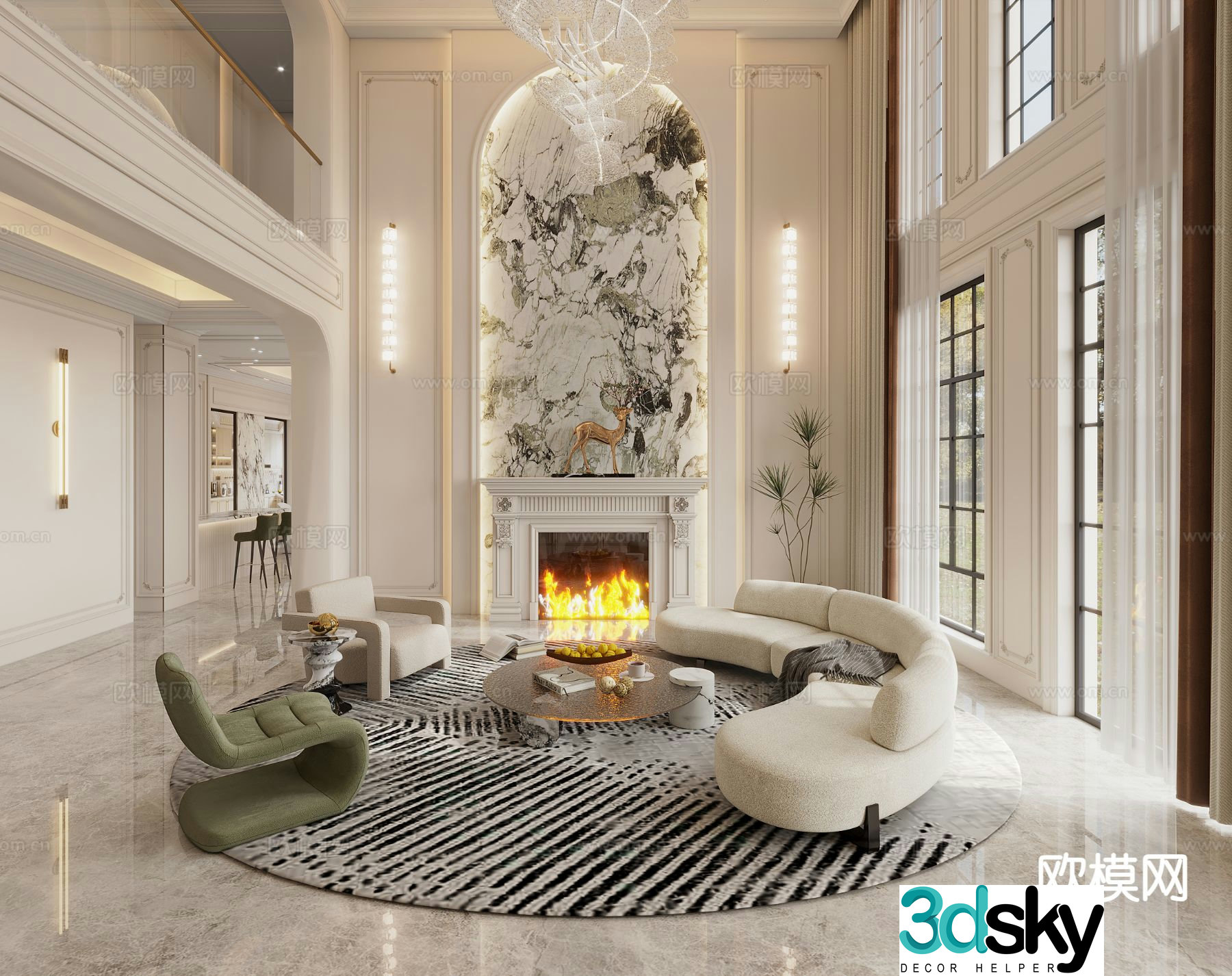 French villa living room 3d model