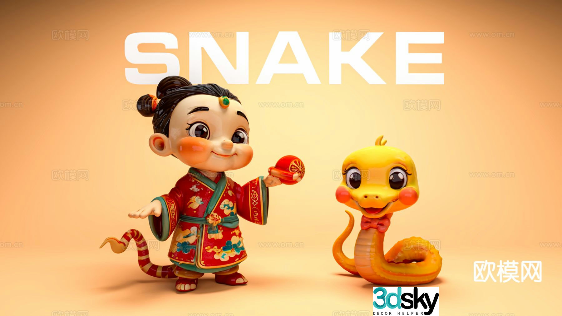 Chinese style snake mascot beautiful 3d model