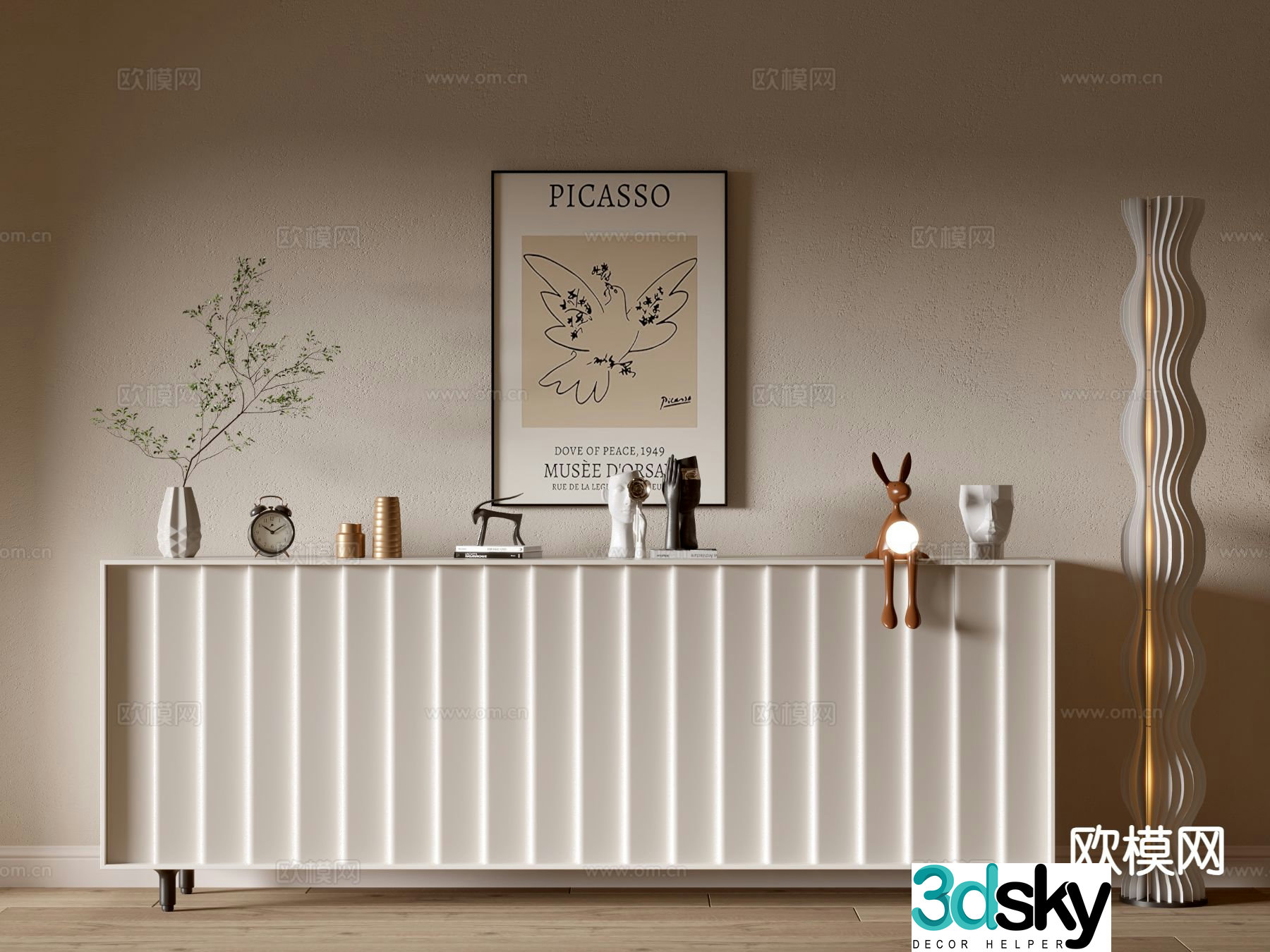 Cream style entrance cabinet 3d model