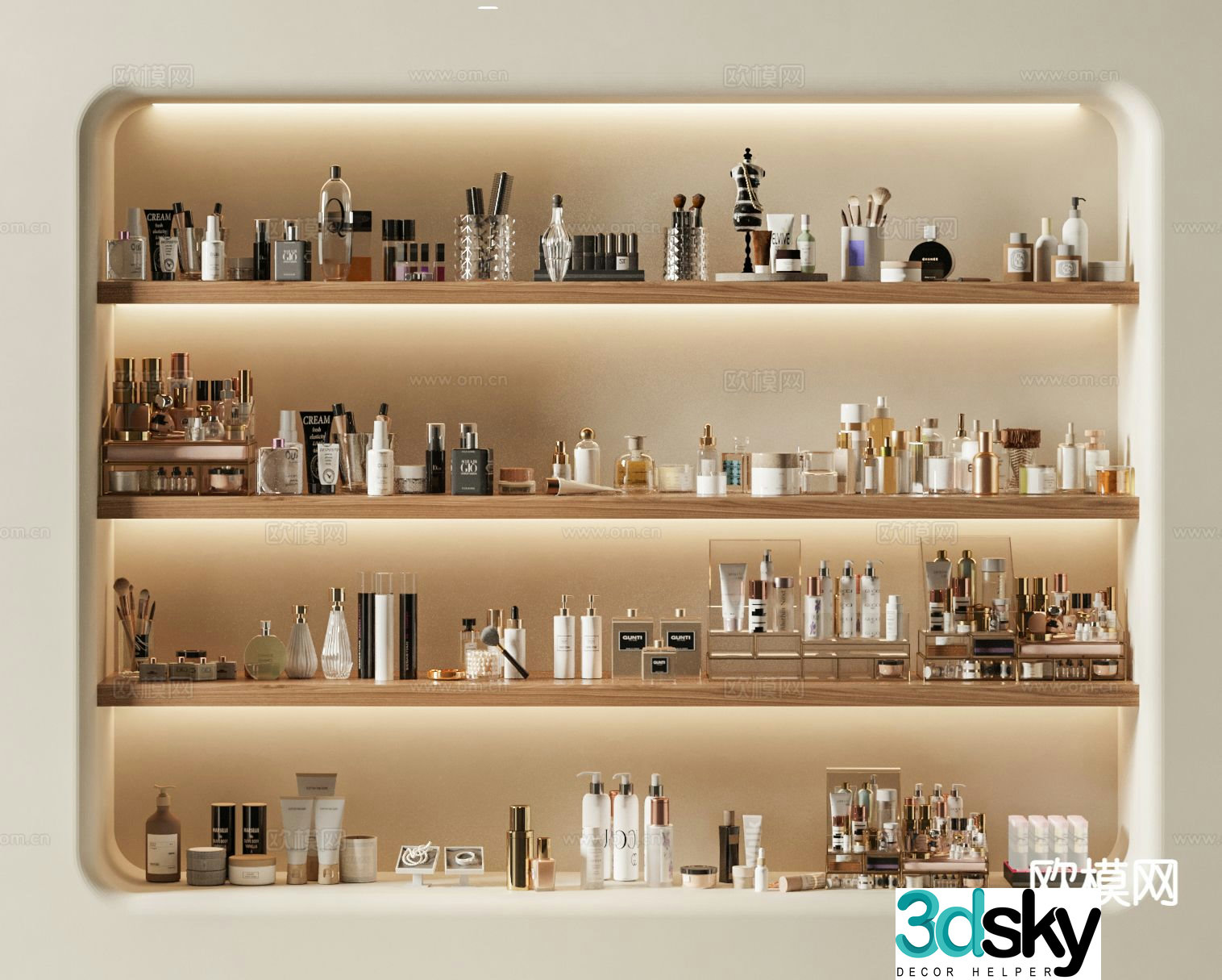 Modern cosmetics skin care products toiletries 3d model
