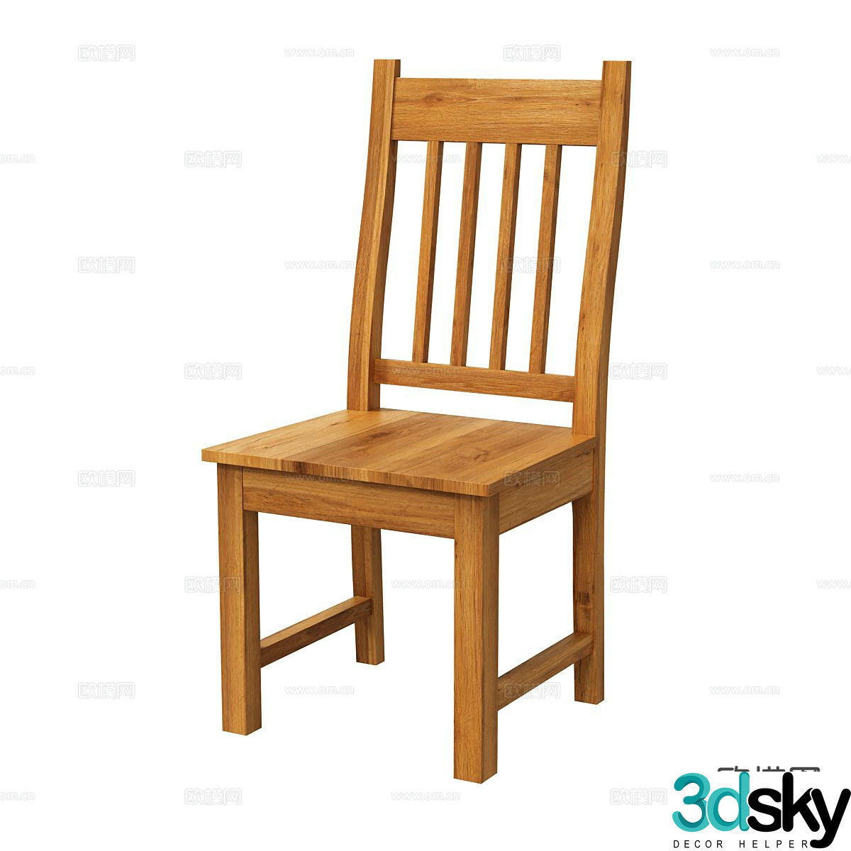 Nordic single chair stool wooden stool 3d model