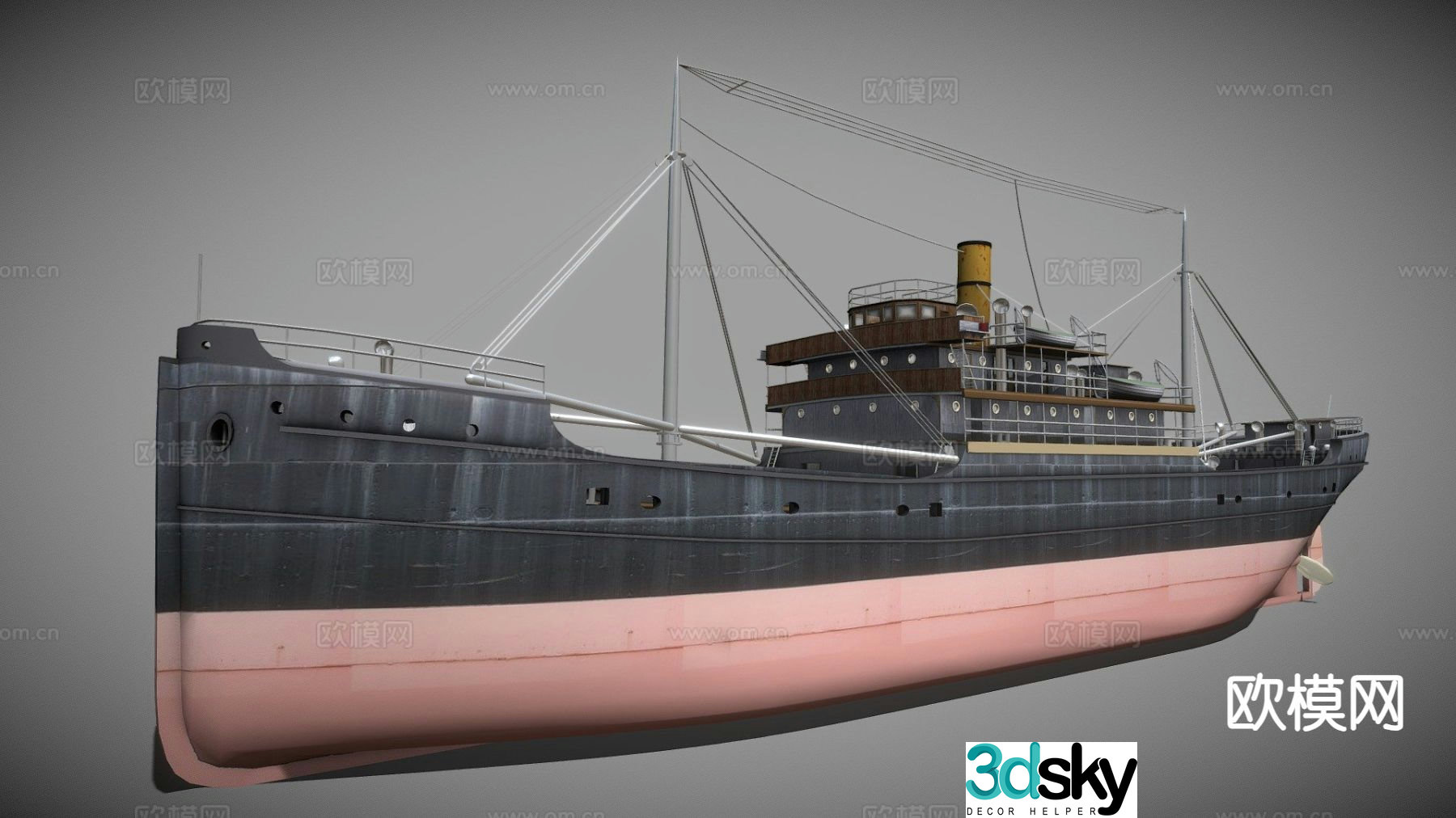 ferris steam freighter ship 3d model