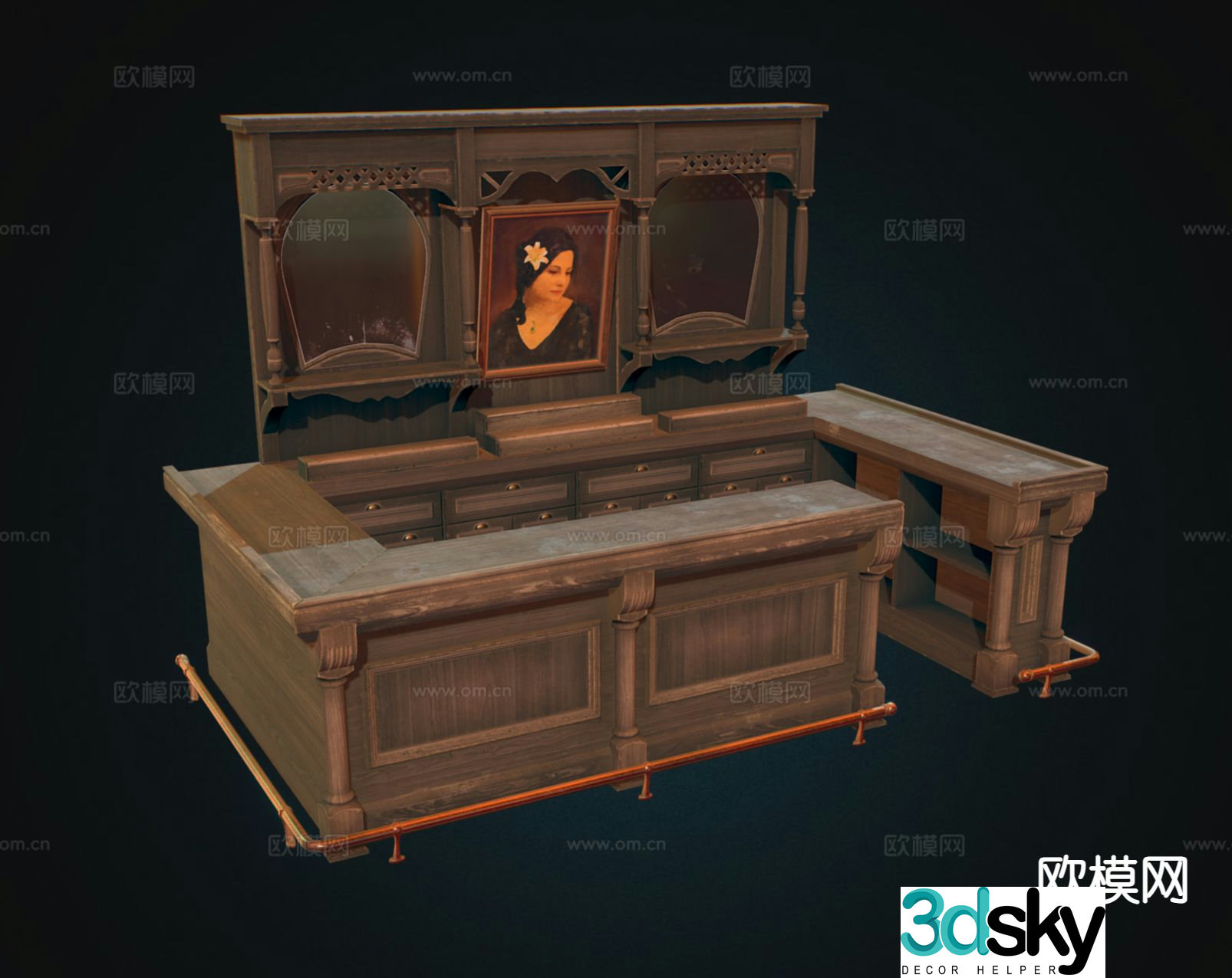 European bar counter old bar counter 3d model