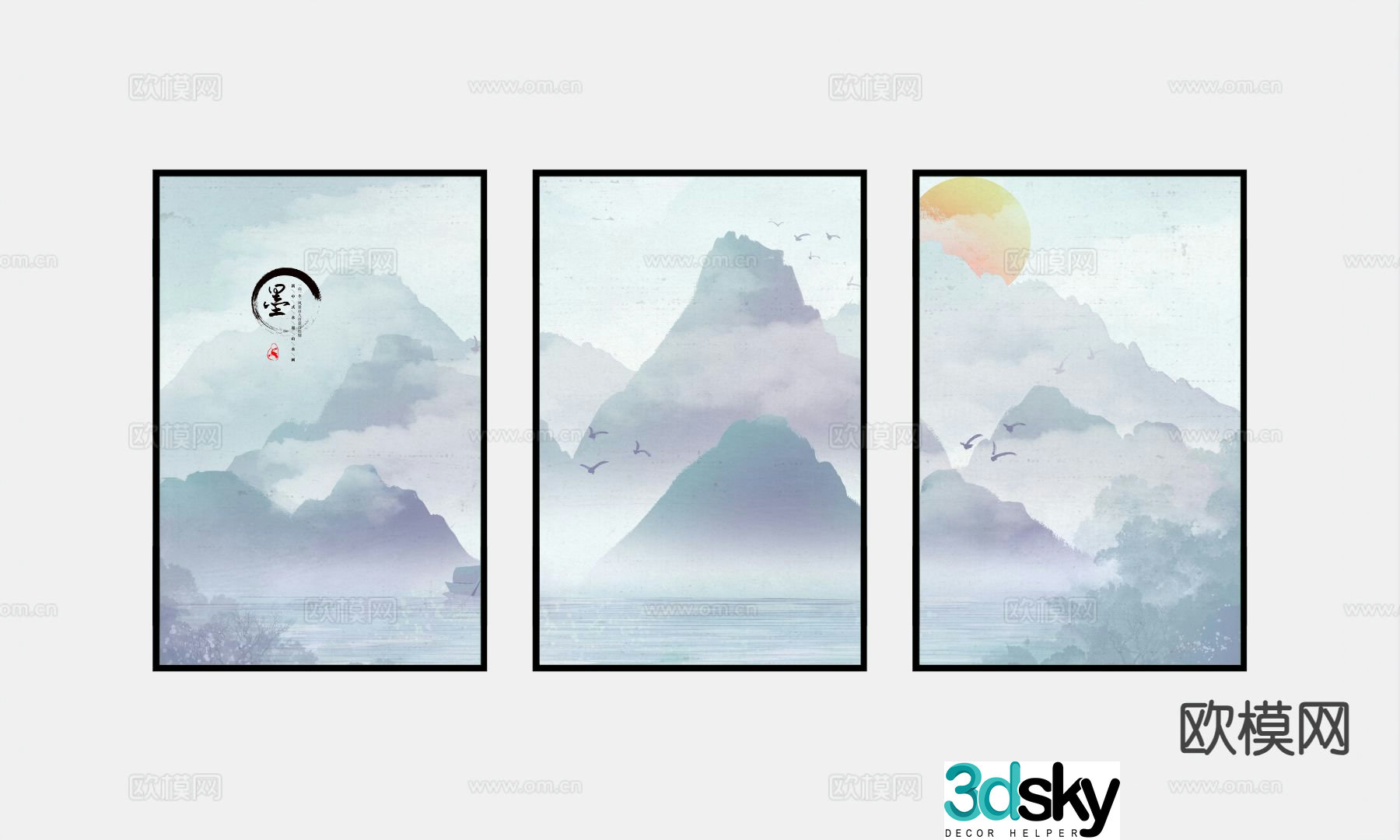 Chinese Zen hanging painting decorative painting 3D model
