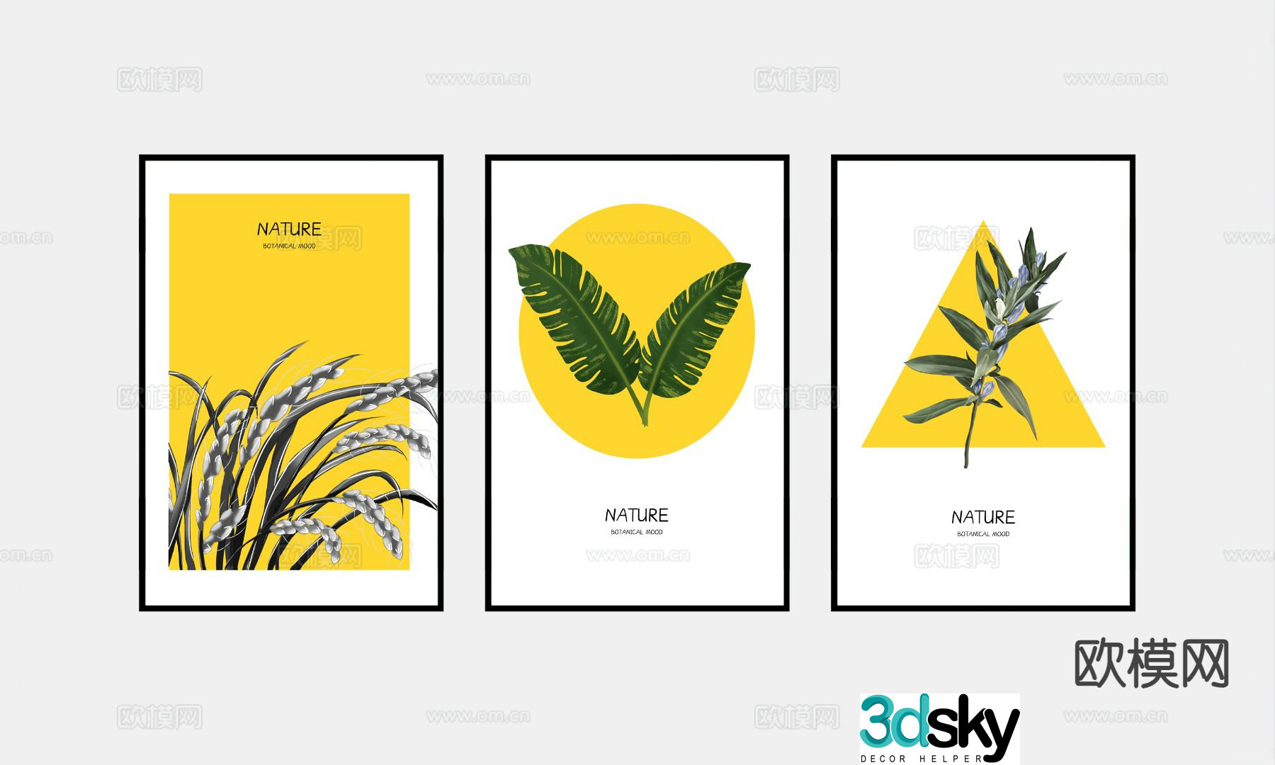 Modern minimalist painting combination painting decorative painting 3D model