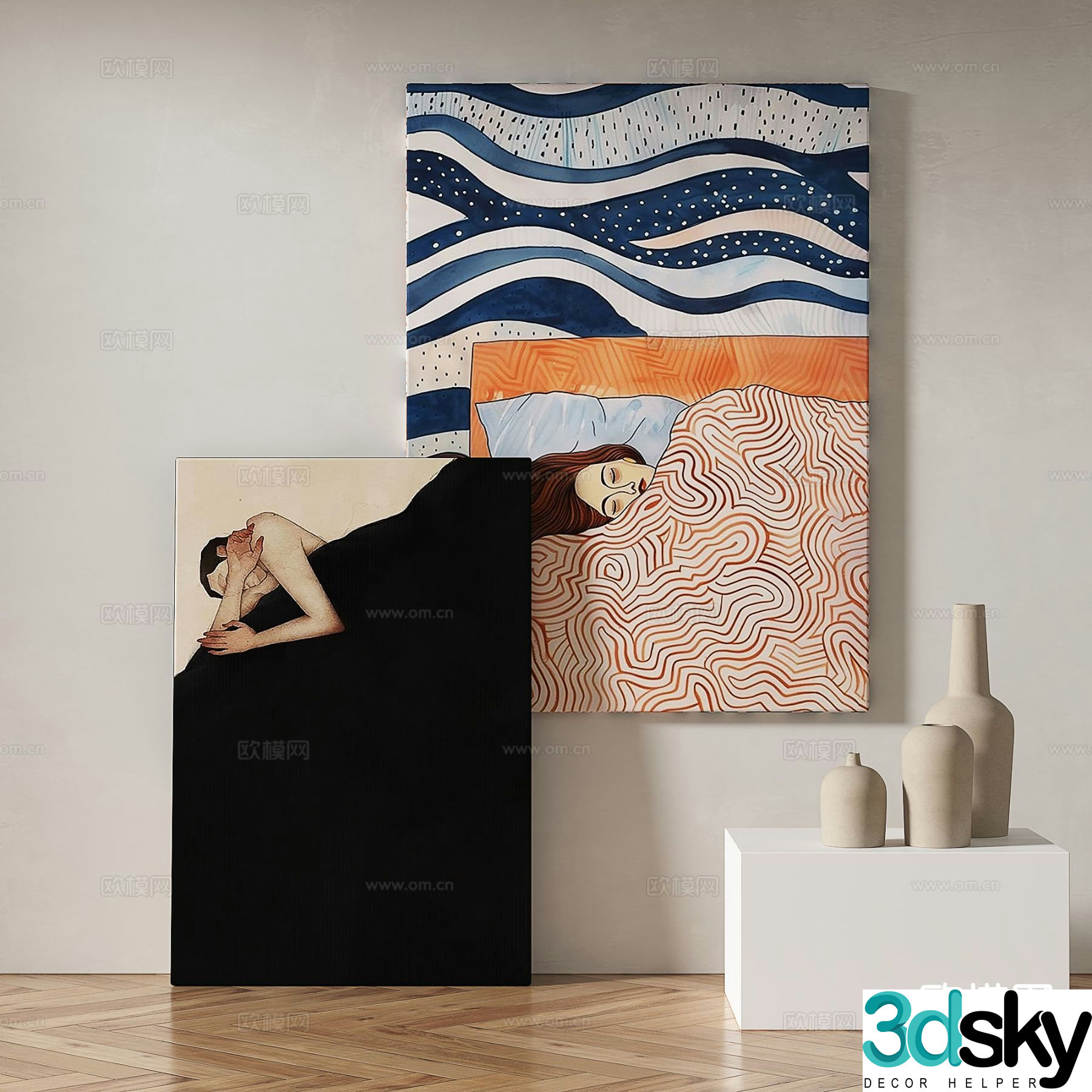 Modern figure painting decorative painting 3d model