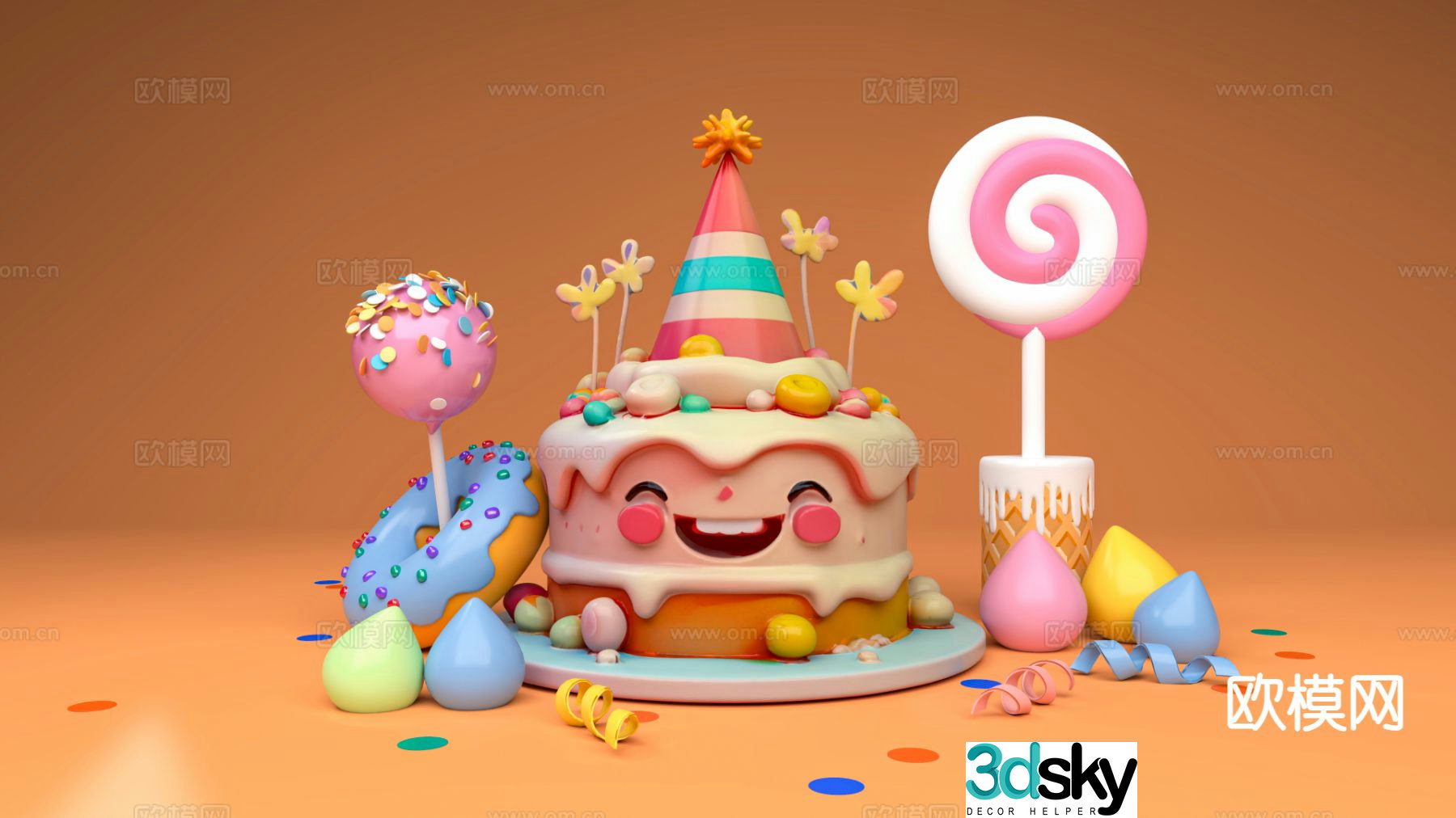 Birthday cake decoration candy castle decoration 3d model