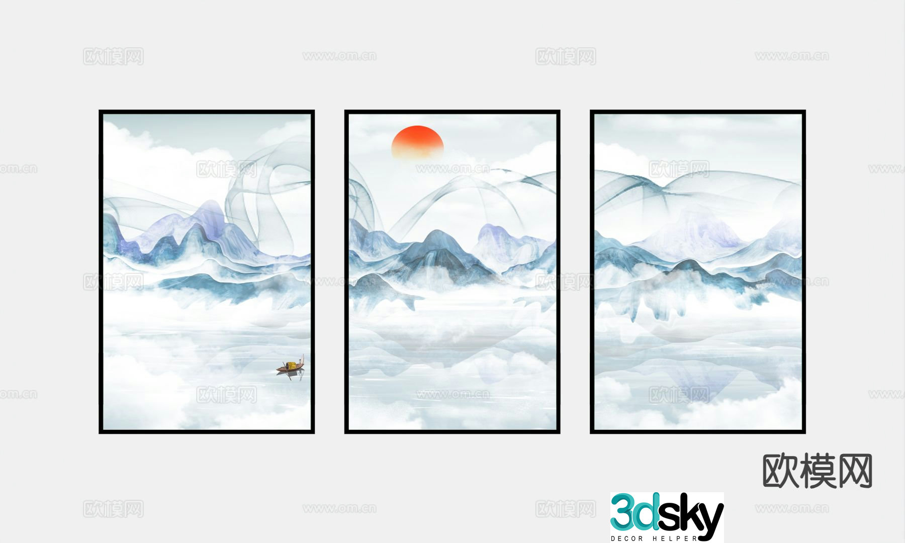 Chinese Zen hanging painting landscape painting decorative painting 3D model